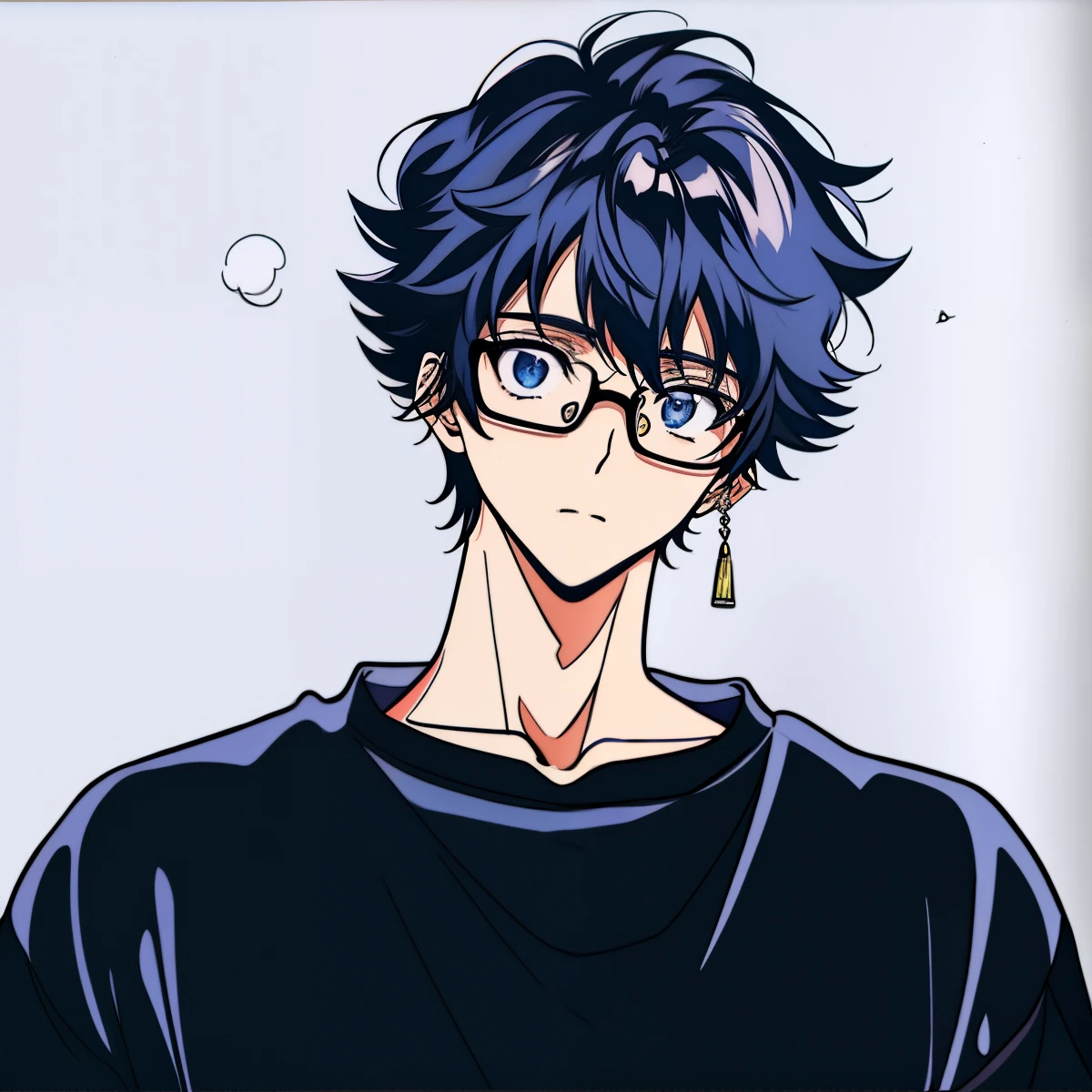 One wears glasses、wear a gray shirt,Drawing of man wearing black trench coat, Short black hair for boys, kentaro miura manga art style, Masanobu Okumura'inspired, manga style of kentaro miura, Male anime style, Inspired by Okumura Togyu, Tall blue eyed anime character, as an anime character, anime handsome man