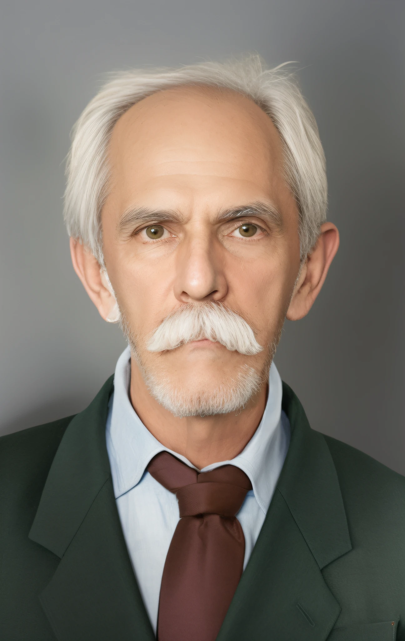 there is a man with a mustache and a suit jacket, Velho com bigode, rosto restaurado realista, inspired by László Eloquent, inspirado em Zbigniew Nowosadzki, inspired by József Borsos, inspirado em Heinrich Herzig, inspired by Stanisław Tondos, inspirado em Stanley Twardowicz