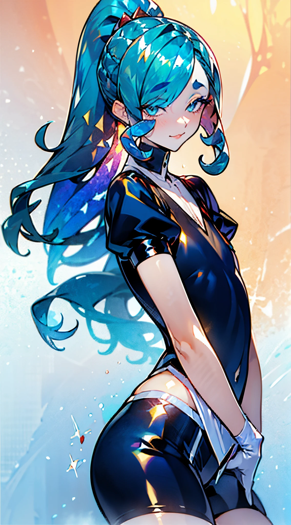 (solo girl:1.2, shot from back, dynamic pose:1.1), (Swirling Large Head:1.3), cinematic shot, dramatic lighting emphasizing shadows, texture-rich details, laser effect to add depth, best quality.