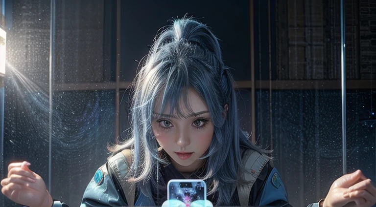 Kobo Kanaeru dresa blue playing game in smartphone