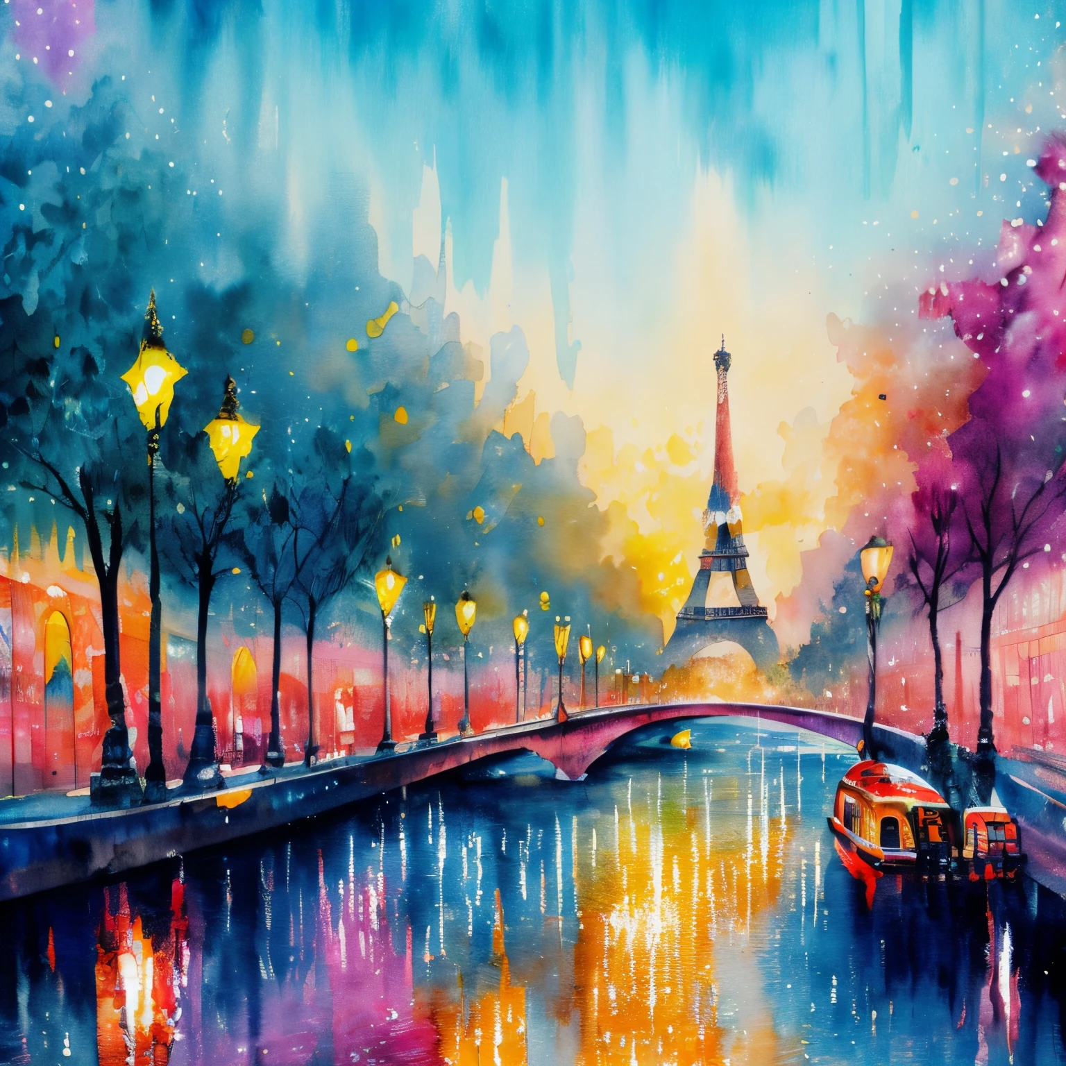 Painting of paris skyline, detailed, make a focus point, wtrcolor style, paint dripping, intricate details,  spectacular, colourful, official art, masterpiece, Beautiful, ((watercolor)), paint splatter, intricate details. Highly detailed, detailed, [dripping:0.5], Trending on artstation, by Rachel Walker, looking like a real painting,  vibrant colours, paint dripping, brush strokes,  extra paint splatters, a lot of paint dripping, paint in the background, no people