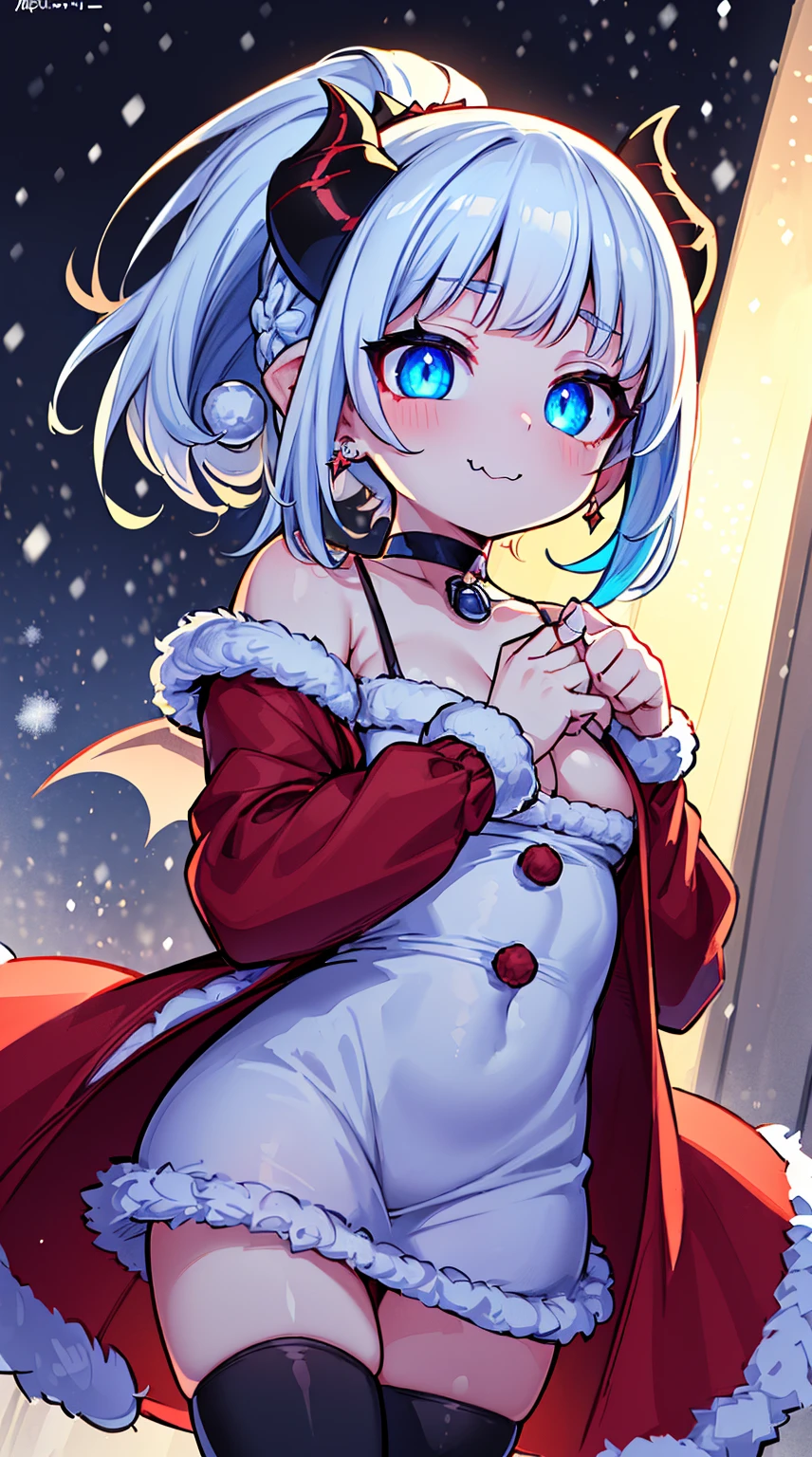 ((( (Winter background), (Snowing), (Christmas theme), (Slutty Santa outfit), ))) BLACKLIGHT, ((NSFW)), ((Medium Boobs)), realistic art, extremely delicate and beautiful, ultra-detailed, (1girl), ((Blue eyes)), floating, detailed light, illustration, dynamic angle, depth of field, ((((milf)))), girly, ((Blue and White hair, multicoloured hair, Blue highlights hair, (Ponytail), hair ornament, hair flower, flower, makeup, braid, smile)), demon eyes, fangs, pale white skin, (((best quality, tall girl, (skindentation), (blur background:0.6), (casual yet stylish, ((Demon Horns)), ), gorgeous, (short hair:1.5), soft lighting, wind, (front light:1.5), surprised, choker, smile, jewelry, earrings))), (ultra high res, best quality,), (8k, raw photo, best quality, masterpiece), technological sense, best quality, masterpiece, illustration,CG ,unity ,wallpaper, official art, Amazing, finely detail, an extremely delicate and beautiful,extremely detailed, highly detailed, sharp focus,rich background, (real person,photograph), ((high detailed skin)), ((( , (crazy eyes:1.3), (wide-eyed:1.2), (glowing eyes), (Demon) ))), (((a close up of a person with a weird face and nails, gothic maiden anime girl, gothic - cyberpunk, cyberpunk horror style, gothic art style, detailed digital anime art, gothic art, demon anime girl, gothic girl face, anime style 4 k, dark art style, anime cyberpunk art, gothic aesthetic, 18 - year - old anime goth girl, gothic horror vibes)))