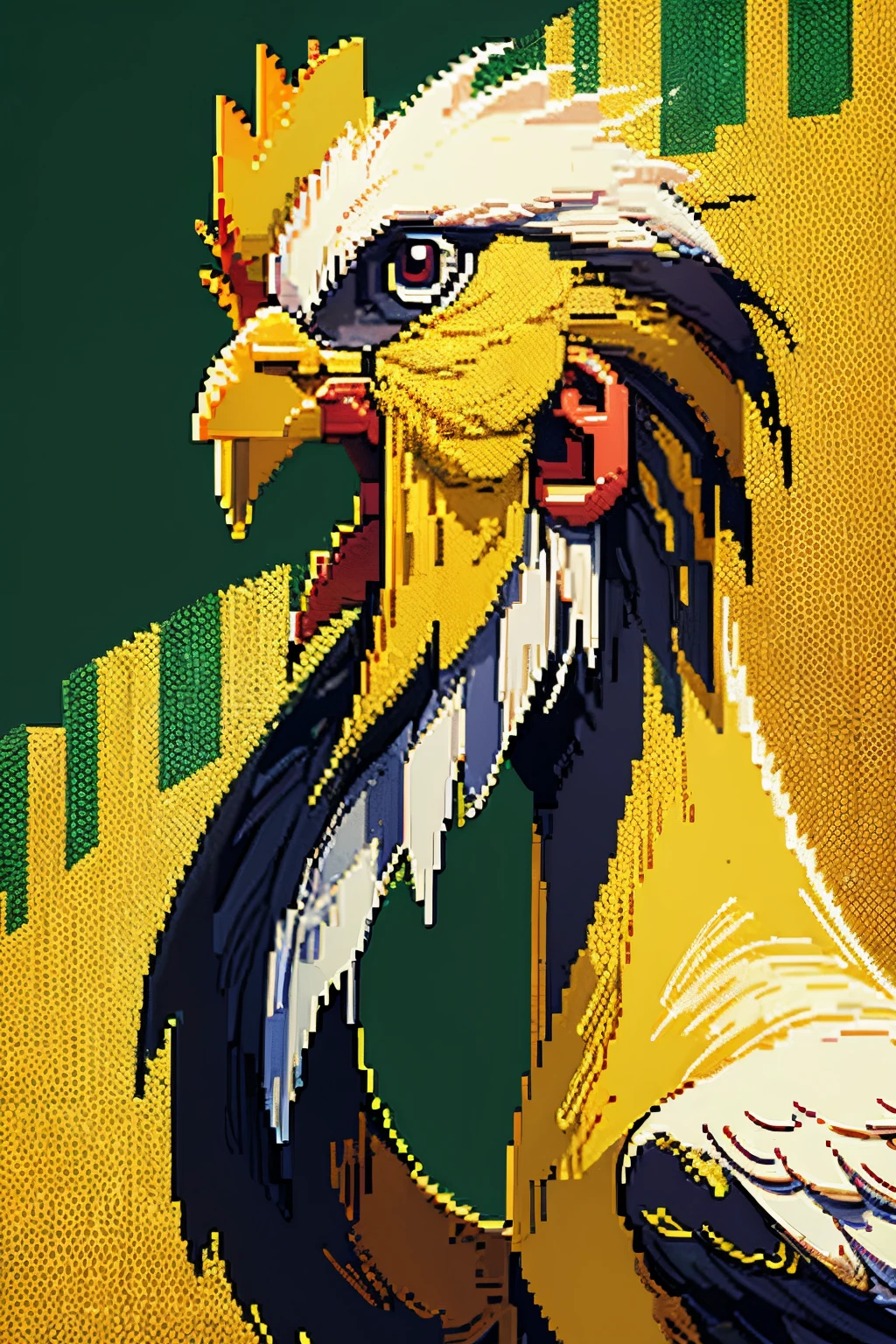 yellow pixel art chicken from the side with greenscreen background