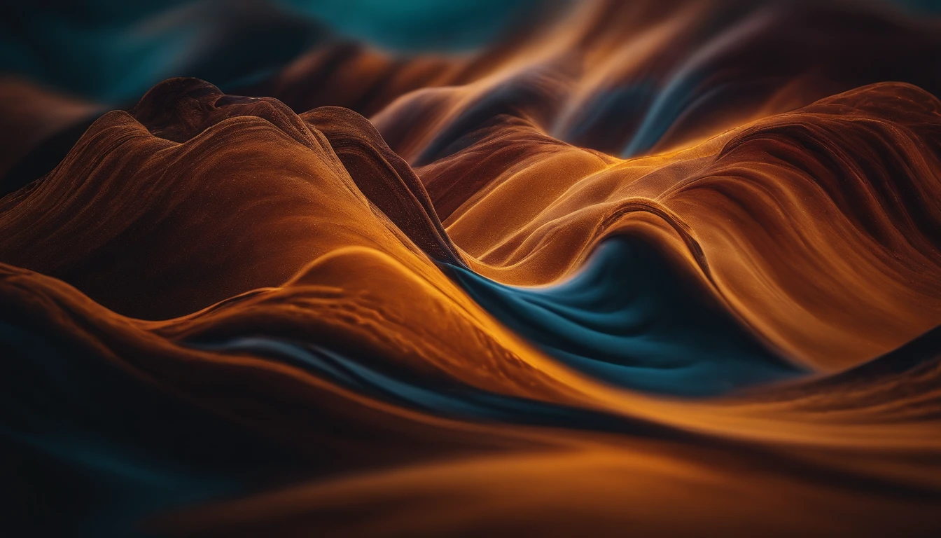 a lifestyle shot of a computer-generated abstract background displayed on a digital screen, with blue and orange tones creating a visually captivating and immersive experience, showcasing the versatility and beauty of digital artwork inspired by acrylic paints