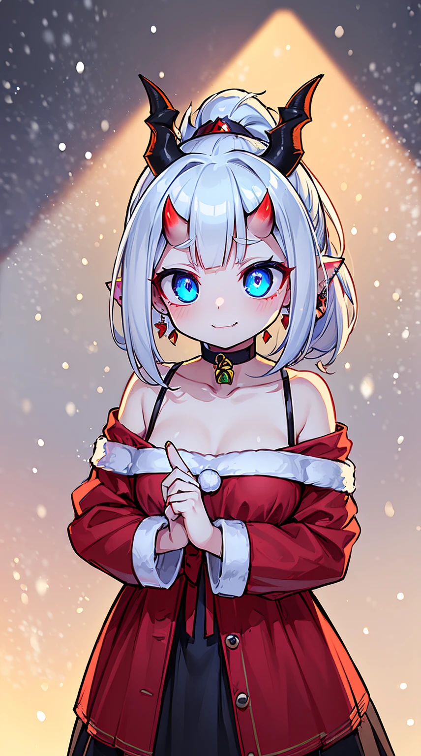 ((( (Winter background), (Snowing), (Christmas theme), (Slutty Santa outfit), ))) BLACKLIGHT, ((NSFW)), ((Medium Boobs)), realistic art, extremely delicate and beautiful, ultra-detailed, (1girl), ((Blue eyes)), floating, detailed light, illustration, dynamic angle, depth of field, ((((milf)))), girly, ((Blue and White hair, multicoloured hair, Blue highlights hair, (Ponytail), hair ornament, hair flower, flower, makeup, braid, smile)), demon eyes, fangs, pale white skin, (((best quality, tall girl, (skindentation), (blur background:0.6), (casual yet stylish, ((Demon Horns)), ), gorgeous, (short hair:1.5), soft lighting, wind, (front light:1.5), surprised, choker, smile, jewelry, earrings))), (ultra high res, best quality,), (8k, raw photo, best quality, masterpiece), technological sense, best quality, masterpiece, illustration,CG ,unity ,wallpaper, official art, Amazing, finely detail, an extremely delicate and beautiful,extremely detailed, highly detailed, sharp focus,rich background, (real person,photograph), ((high detailed skin)), ((( , (crazy eyes:1.3), (wide-eyed:1.2), (glowing eyes), (Demon) ))), (((a close up of a person with a weird face and nails, gothic maiden anime girl, gothic - cyberpunk, cyberpunk horror style, gothic art style, detailed digital anime art, gothic art, demon anime girl, gothic girl face, anime style 4 k, dark art style, anime cyberpunk art, gothic aesthetic, 18 - year - old anime goth girl, gothic horror vibes)))