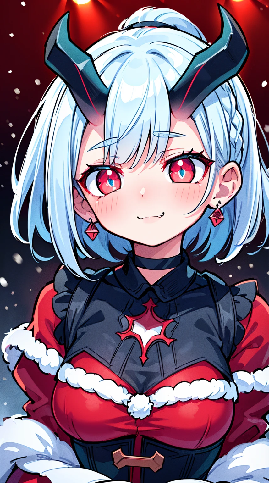 ((( (Winter background), (Snowing), (Christmas theme), (Slutty Santa outfit), ))) BLACKLIGHT, ((NSFW)), ((Medium Boobs)), realistic art, extremely delicate and beautiful, ultra-detailed, (1girl), ((Blue eyes)), floating, detailed light, illustration, dynamic angle, depth of field, ((((milf)))), girly, ((Blue and White hair, multicoloured hair, Blue highlights hair, (Ponytail), hair ornament, hair flower, flower, makeup, braid, smile)), demon eyes, fangs, pale white skin, (((best quality, tall girl, (skindentation), (blur background:0.6), (casual yet stylish, ((Demon Horns)), ), gorgeous, (short hair:1.5), soft lighting, wind, (front light:1.5), surprised, choker, smile, jewelry, earrings))), (ultra high res, best quality,), (8k, raw photo, best quality, masterpiece), technological sense, best quality, masterpiece, illustration,CG ,unity ,wallpaper, official art, Amazing, finely detail, an extremely delicate and beautiful,extremely detailed, highly detailed, sharp focus,rich background, (real person,photograph), ((high detailed skin)), ((( , (crazy eyes:1.3), (wide-eyed:1.2), (glowing eyes), (Demon) ))), (((a close up of a person with a weird face and nails, gothic maiden anime girl, gothic - cyberpunk, cyberpunk horror style, gothic art style, detailed digital anime art, gothic art, demon anime girl, gothic girl face, anime style 4 k, dark art style, anime cyberpunk art, gothic aesthetic, 18 - year - old anime goth girl, gothic horror vibes)))