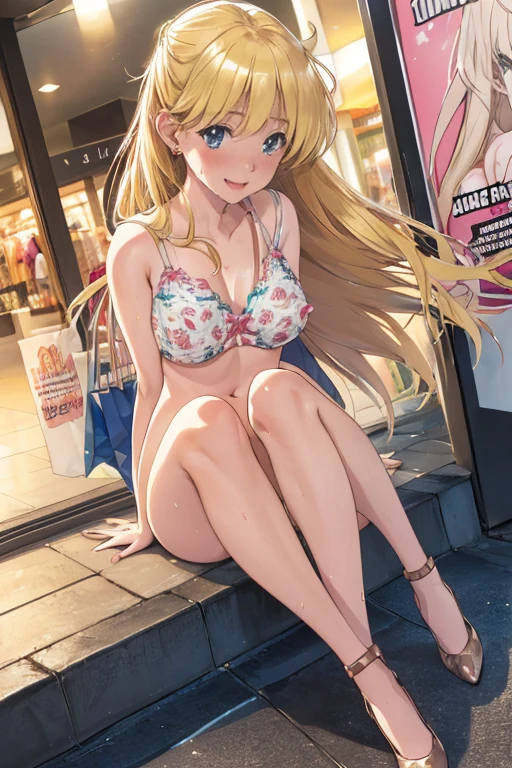 (Solo, 1girl in), (absurderes, ,hight resolution, official wallpaper, poster for), (masutepiece, Best Quality:1.2), (Illustration, Realistic), (perfect detail, highest details, ighly detailed), Dramatic light, (the sailor jupiter,circlet, Jewelry, Crescent Earrings),((Print Lingerie), (print bra), (printed panties), white thighhig), (dian, mall, Clothing Stores, materia), (blush, excited, Happy, Smile, shopping bags, gushing, Sweat),Long legs,high-heels,full body Esbian,skinny,ultra gigantic tits,Glamour,bighip、nipples are pink,(((fullnude)))、Hair is light blue、take、,Love juice dripping