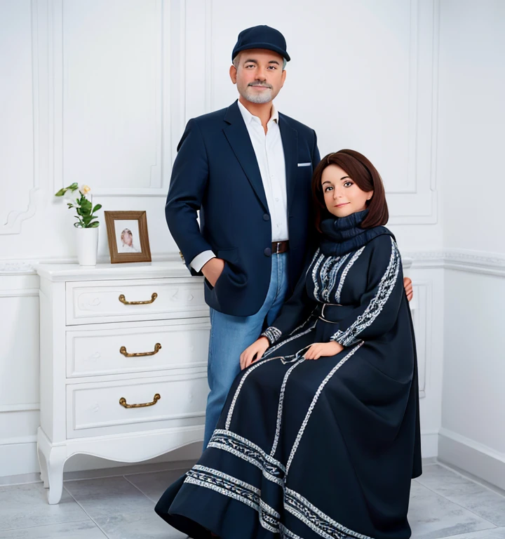there is a middle-aged man and middle-aged woman posing for a picture in a room, full protrait, couple portrait, couples portrait, happy couple, protrait, lovely couple, potrait, couple, momma and papa, portrait full body, photo portrait, couple pose, home photography portrait, studio potrait, portrait image, fullbody or portrait, portrait shot 8 k, portrait shot