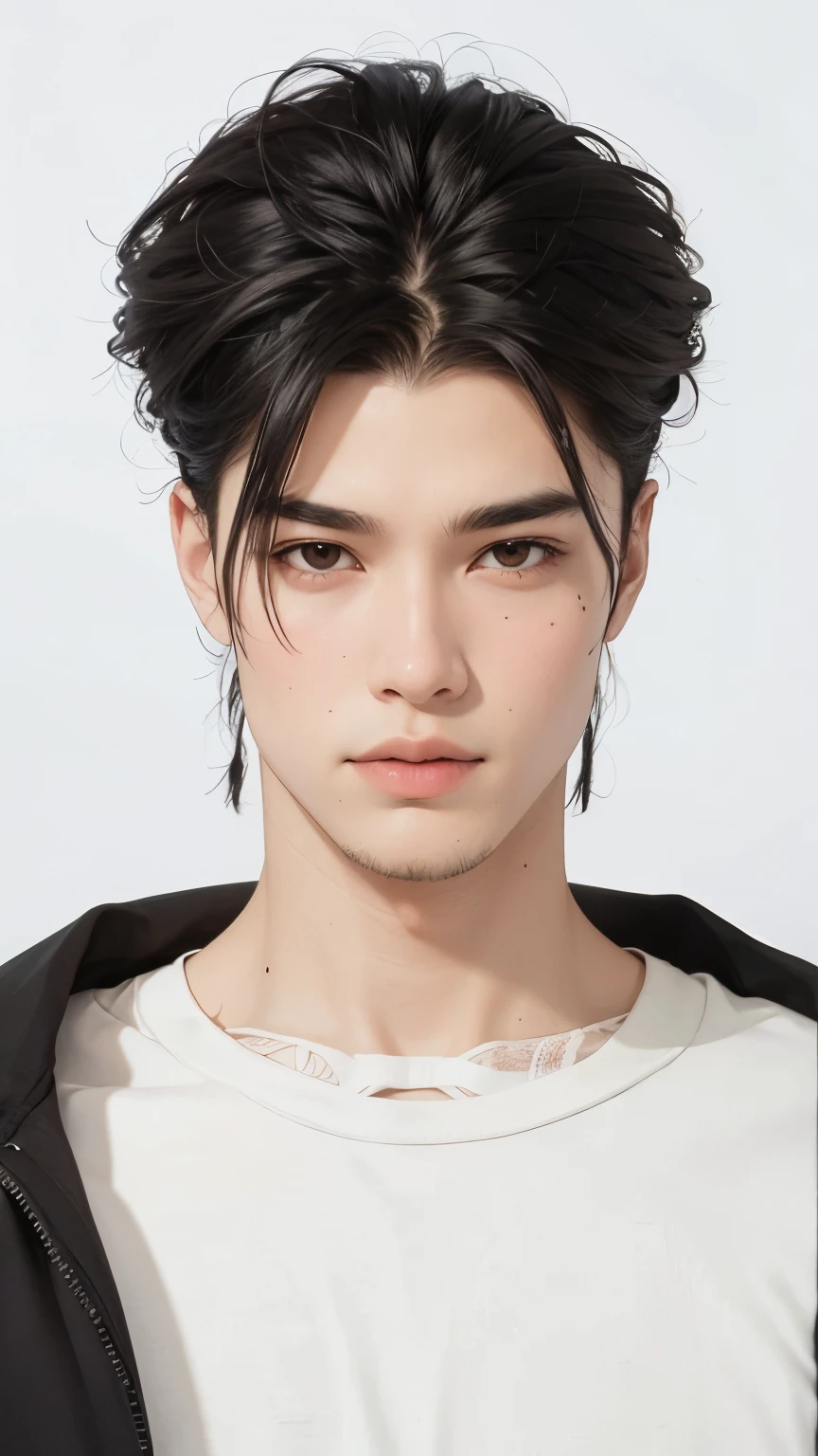 western boy, young, black hair, realistic