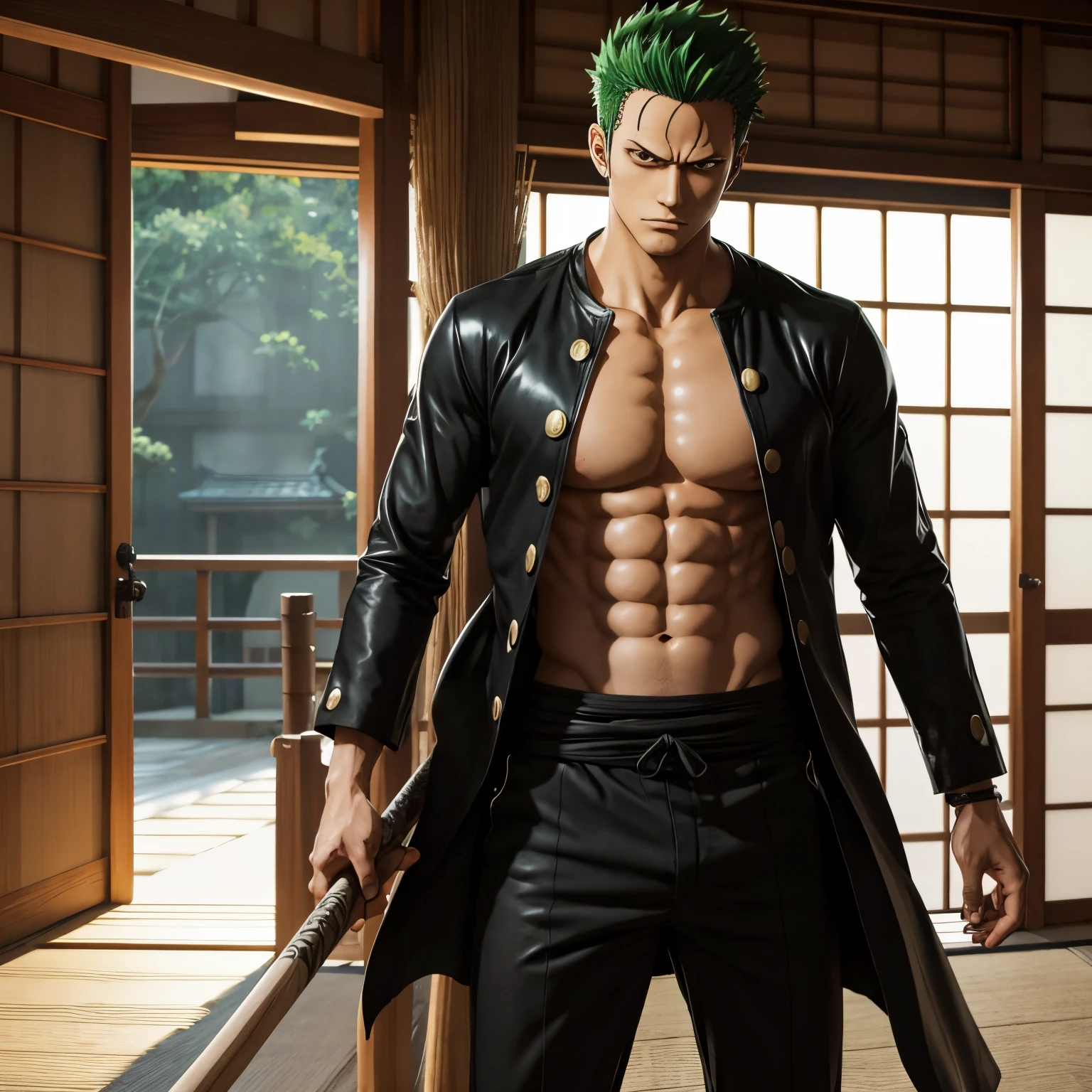 Roronoa Zoro personaje de One Piece con ropa interior japonesa