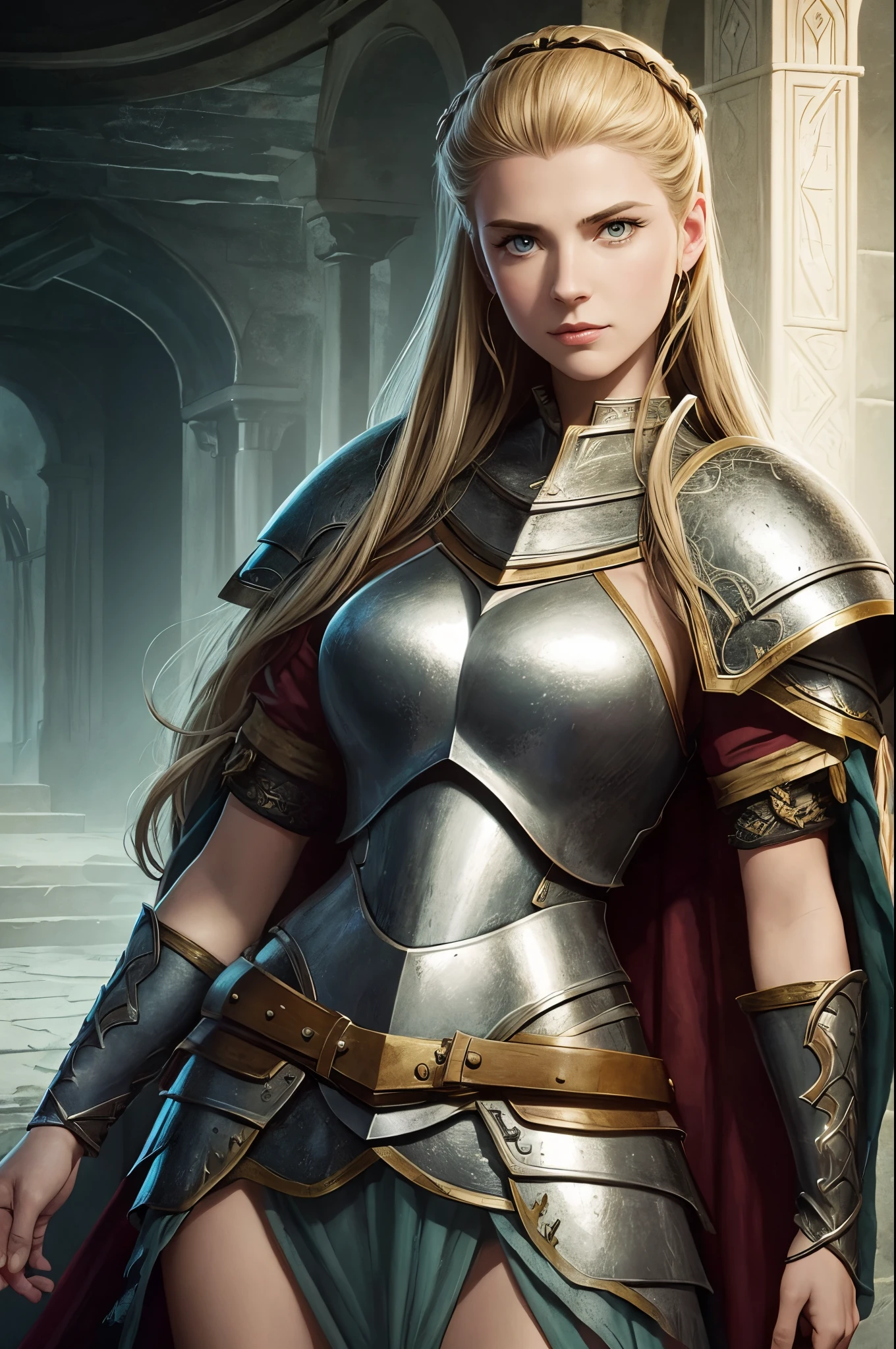 Portrait of Helga Sinclair from the Atlantis movie as a D&D character, Helga Sinclair from the Atlantis movie as a D&D knight, female fantasy knight