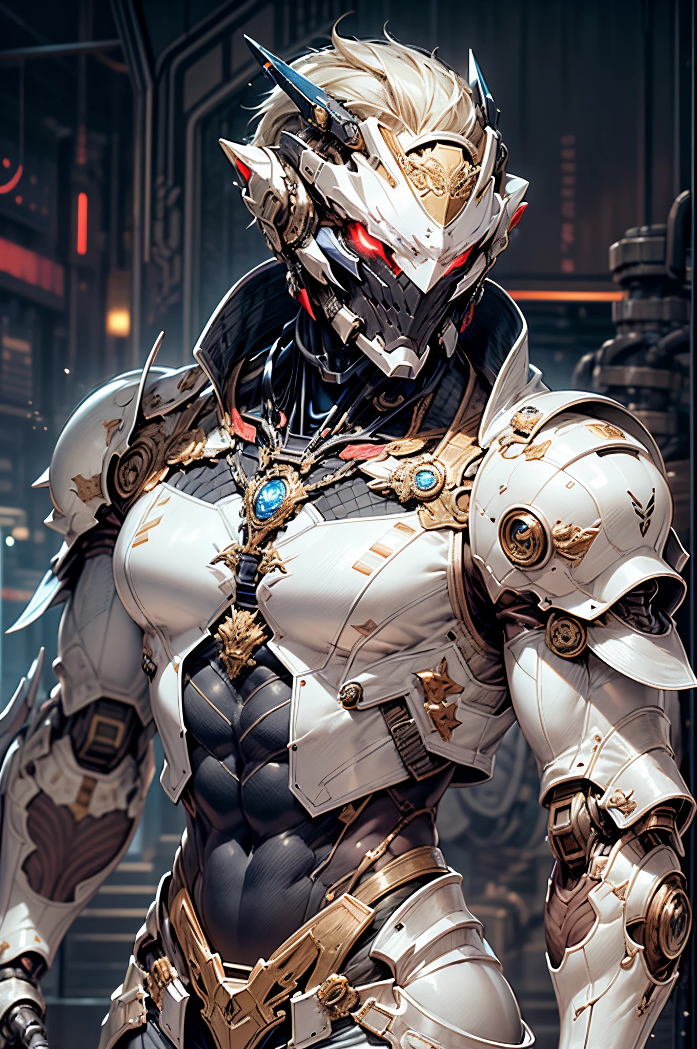 (((An epic and visually stunning digital anime masterpiece featuring a sylphlike masculine ((male:1.5)) decorated military soldier angel clad in a sleek yet tactical armored yet decorated leather military trench coat:1.2))), (((flat masculine male chest:1.5, mechanical mecha knight head with a narrow visor:1.5))), (((the character is adorned in a (scifi tactical armored open front trench coat with a built in exoskeleton, hood pulled up) (over a form fitted armor plated yet super sleek and revealing under suit with waist cut outs), the armor plating on the upper arms and shoulders beautifully engraved))):1.4. The image showcases the intricacies of the character’s armor and clothing:1.5, ((capturing their flamboyant essence and heavy mecha aesthetic:1.2)). The character also possesses an androgynous charm, (((with slim yet heavily muscled physique:1.2, sylphlike with a sleek waist, toned yet beautifully sleek cybernetic arms:1.3, mechanical arms and legs:1.3, mecha muscles:1.3))), looking at viewer, (((brass metal armor and brown leather, dieselpunk:1.3)))