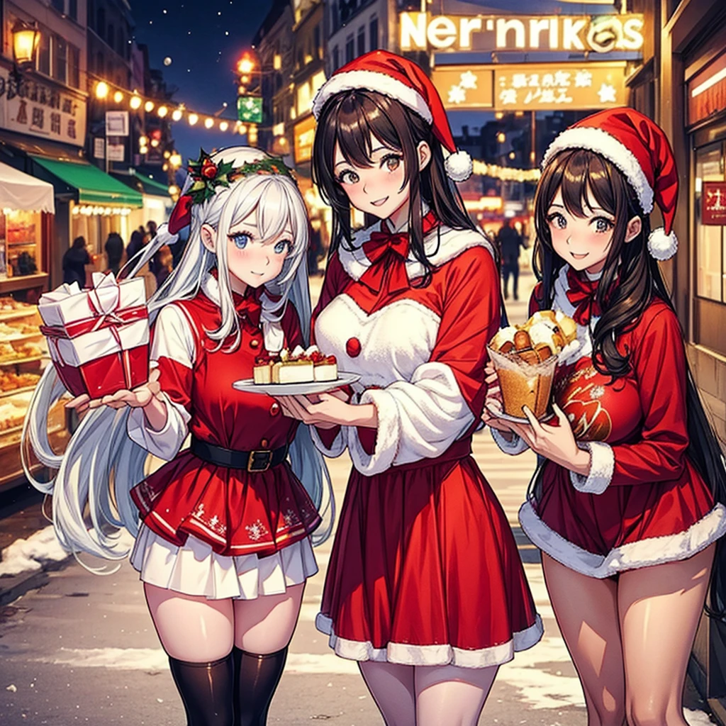 In this festive winter,A group of hot girls in Christmas dresses came to the busy street。They are holding beautiful Christmas cakes in their hands,Start selling with a smile。These cakes have unique shapes,Rich in taste,Attracting many passers-by to stop and taste。
Hot girl wearing festive makeup,With red Christmas hat,Showing a strong festive atmosphere。They enthusiastically recommend their cakes to passersby,ao mesmo tempo, Don’t forget to send your blessings:&cite;Merry Christmas!&cite;The winter sun shines on the hot girls,They look even more dazzling in the cold wind。Pedestrians praised their beauty and bravery,It also brings a touch of warmth to this cold winter。
As Christmas approaches,Hot girl business is booming。Their Christmas cakes have become a hot item in the market,Many people have already made reservations,I hope that on this special holiday,Share this sweetness with your family。
this winter,Hot girls in Christmas dresses become a beautiful sight on the street。They spread holiday cheer,Bring people warmth and happiness with delicious cakes。And all this,They have become the best memories of this winter。