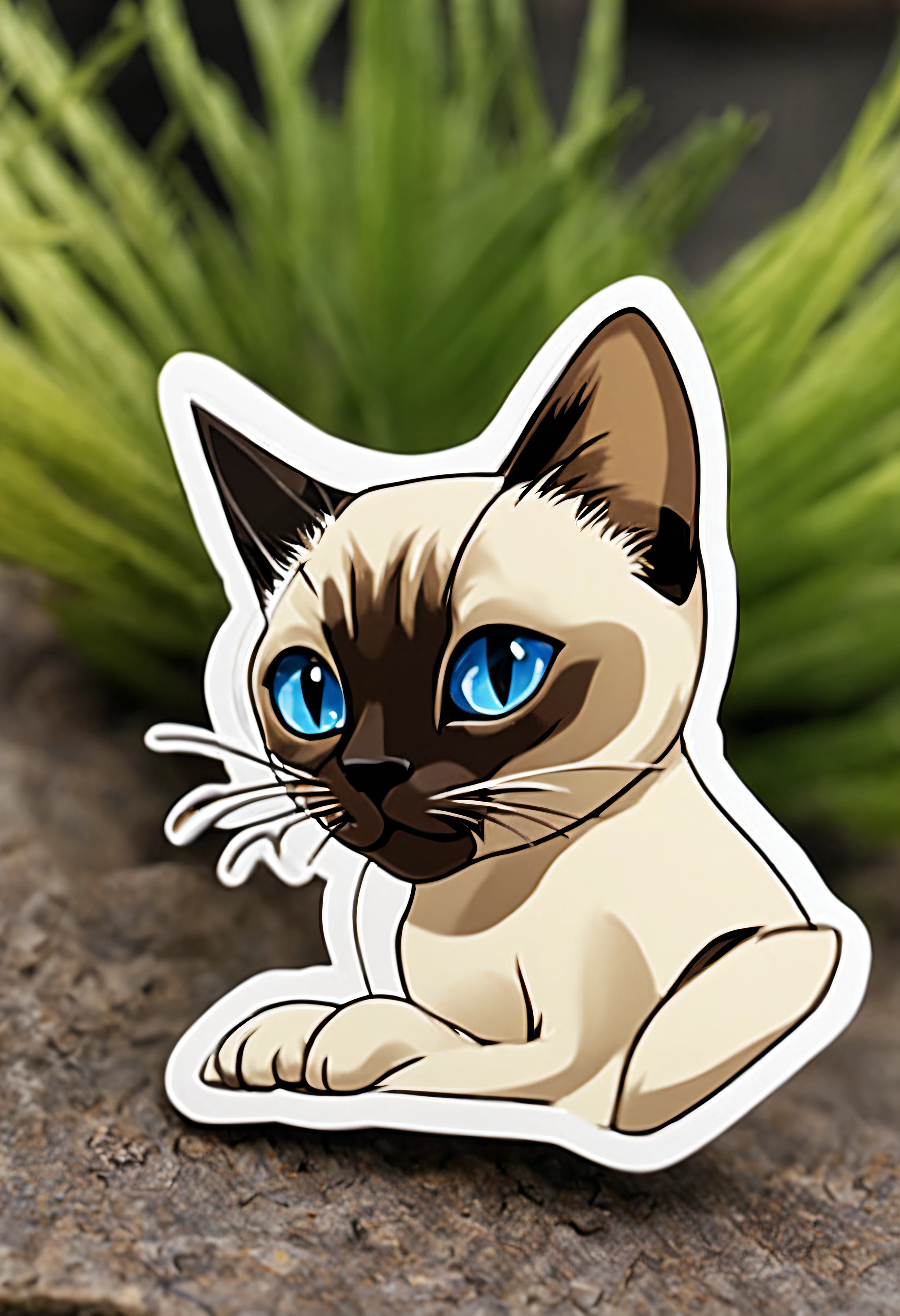 Siamese cat stickers have white borders.., Edge 2 cm., ( 1 x ), a cute cat, walk., A cheerful smile, sharp, .3D, 10