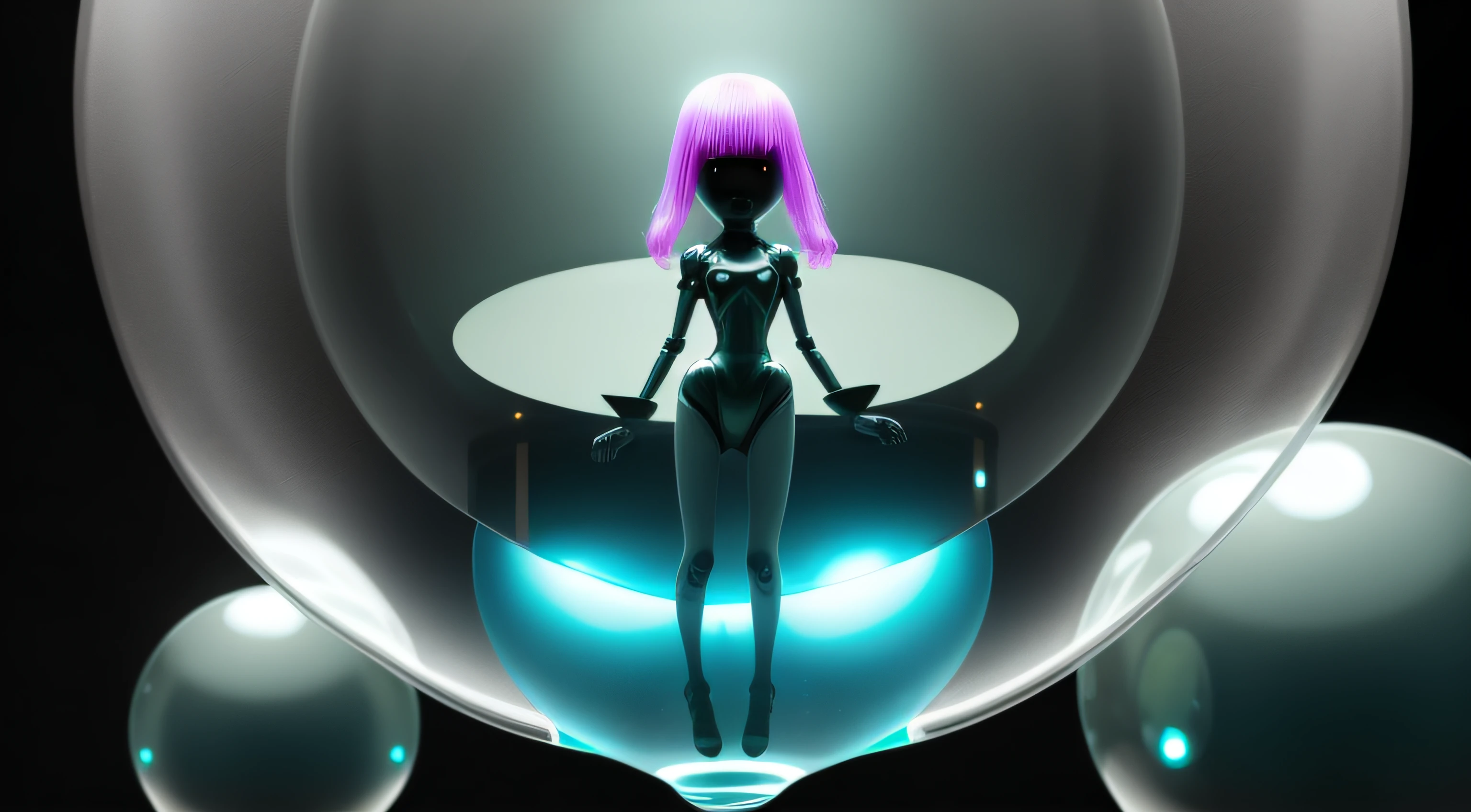 An alien girl is suspended in the middle of a glass ball, Alien technology