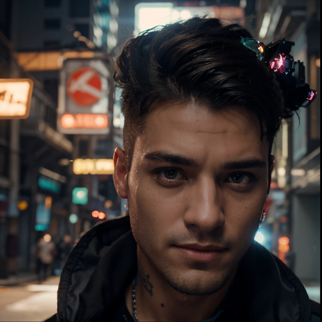 Change background cyberpunk ,handsome boy, realistic face , 8k