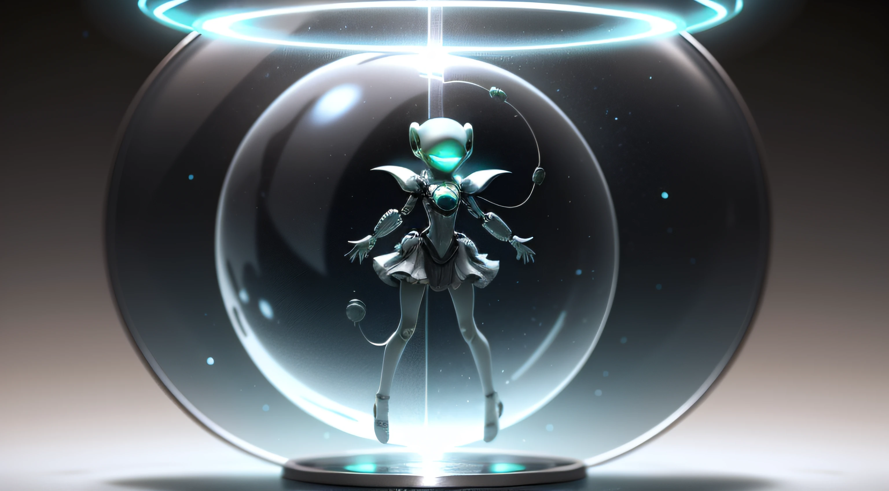 An alien girl is suspended in the middle of a glass ball, Alien technology