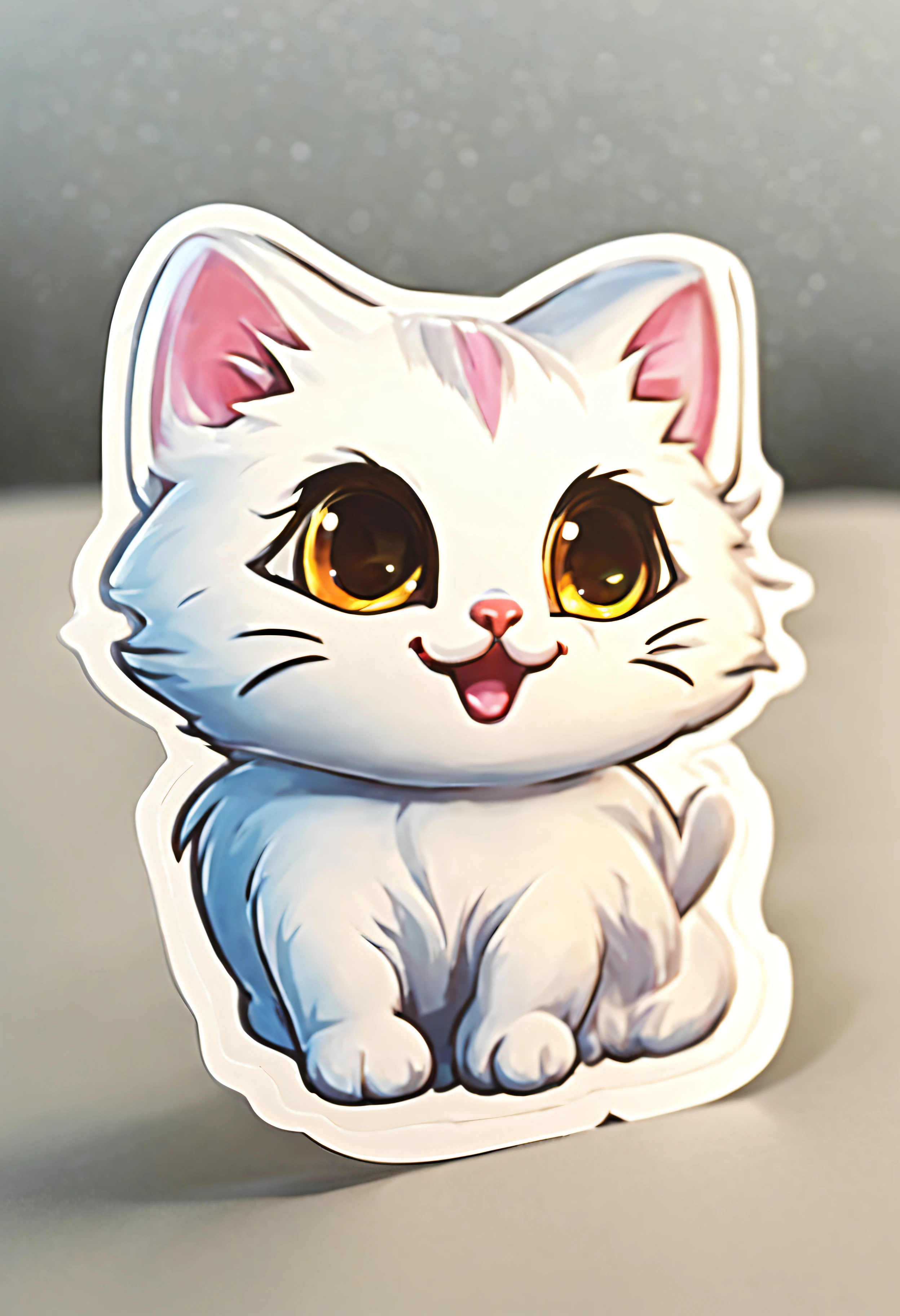 Line sticker, little cat, white border., Edge 2 cm., ( 1 x ), a cute cat, walk., A cheerful smile, Sharp, . .3D, 10