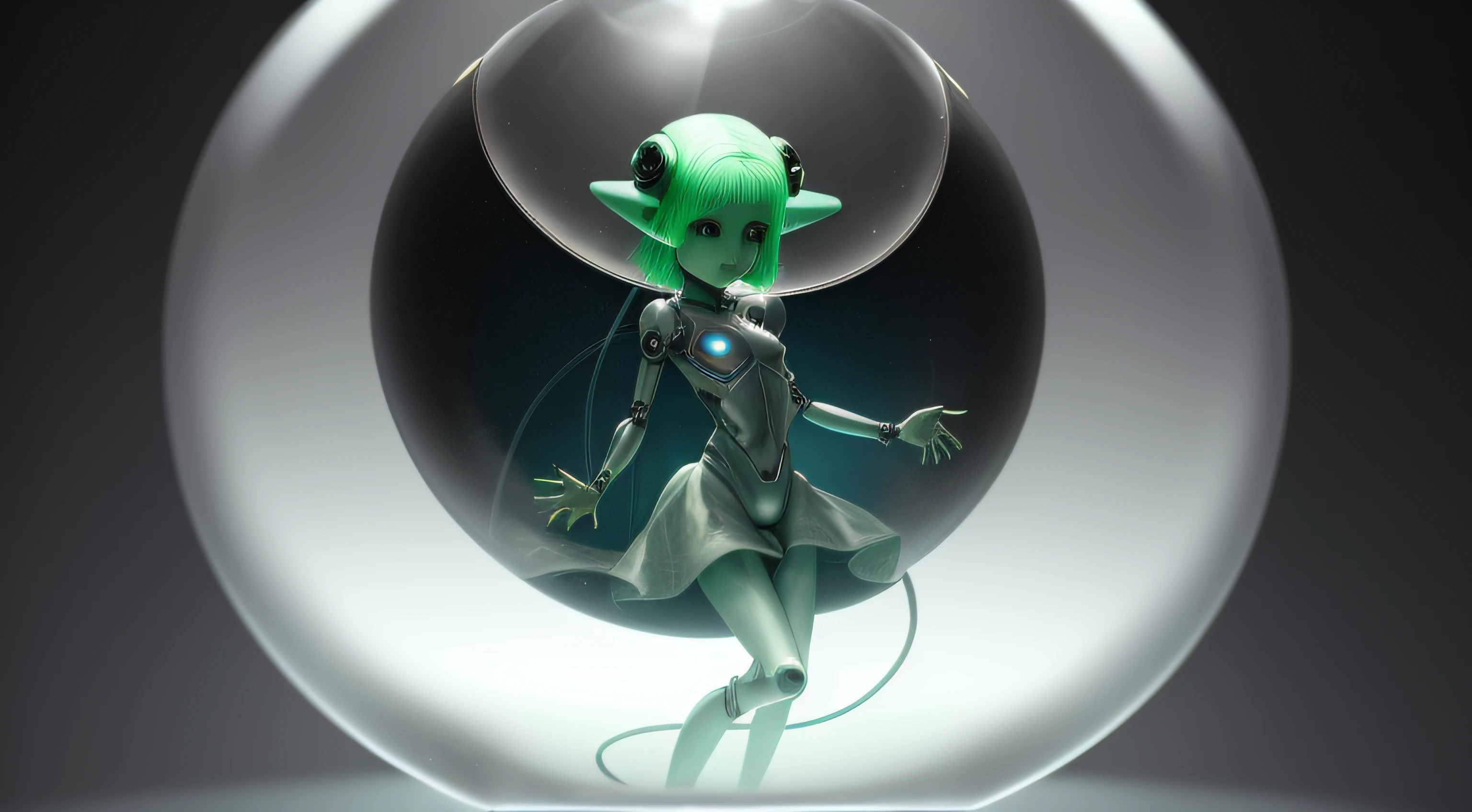 An alien girl is suspended in the middle of a glass ball, Alien technology