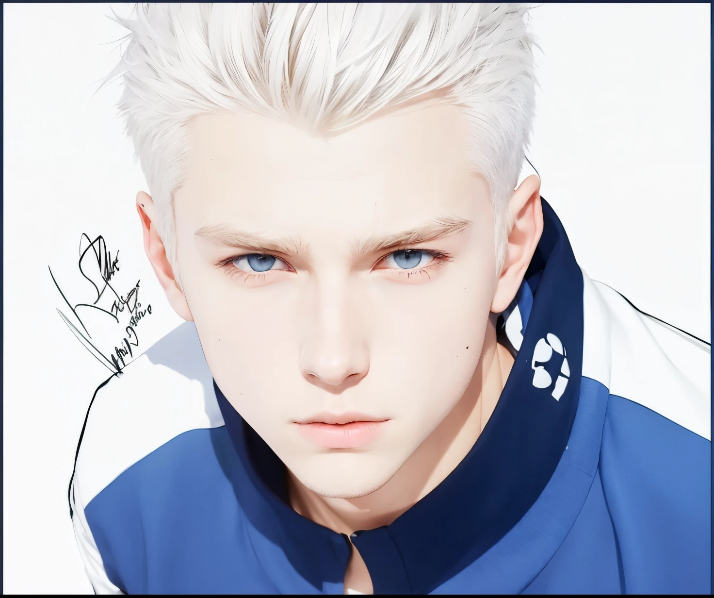 A teenage boy with realistic short white hair, (same realistic hairstyle), realistic handsome face, realistic cool expression, adapts the same realistic clothes,realistic light, realistic shadows, realistic background, good image quality, very good image results, 4k, ultra detailed, realistic