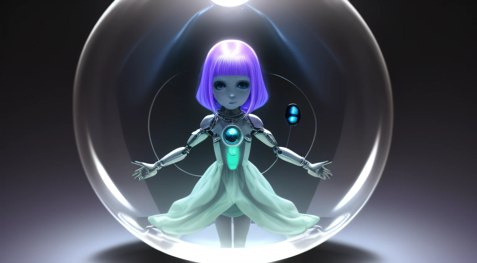 An alien girl is suspended in the middle of a glass ball, Alien technology