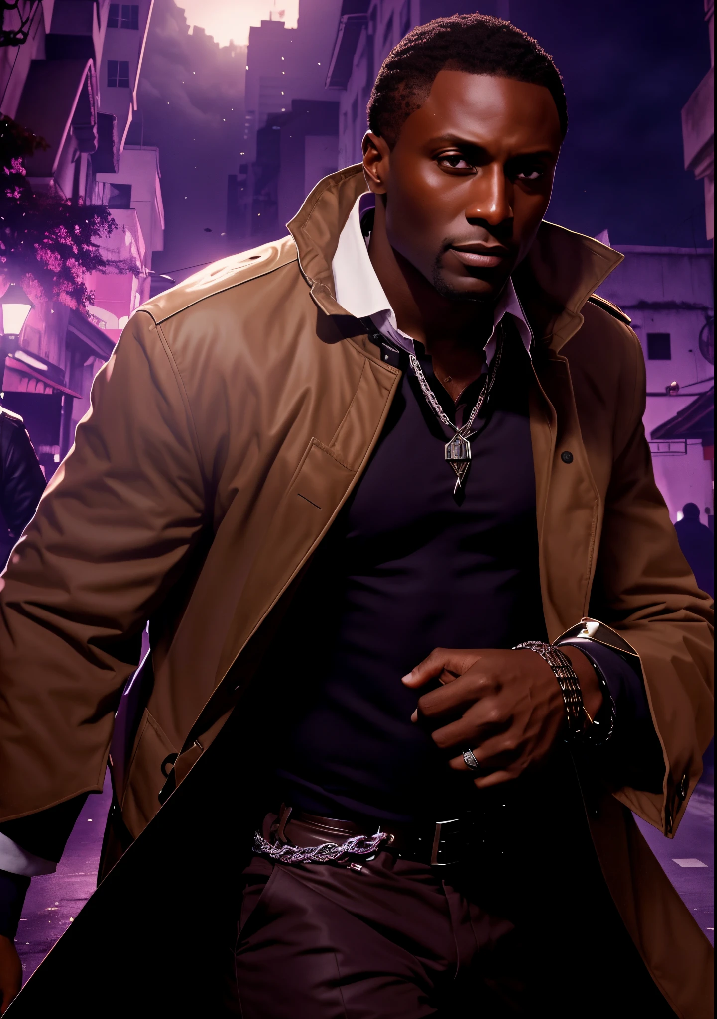 There&#39;um homem de sobretudo andando pela rua, Lance Reddick, arte do personagem shadowrun, arte chave, Directed by: John Cat, Directed by: Tiago Gurney, arte splash shadowrun |, arte chave do jogo, trending on ArtStation.', Fila dos Santos, inspirado em Rajmund Kanelba, Directed by: Harrington Mann, octano. trending on ArtStation, character poster