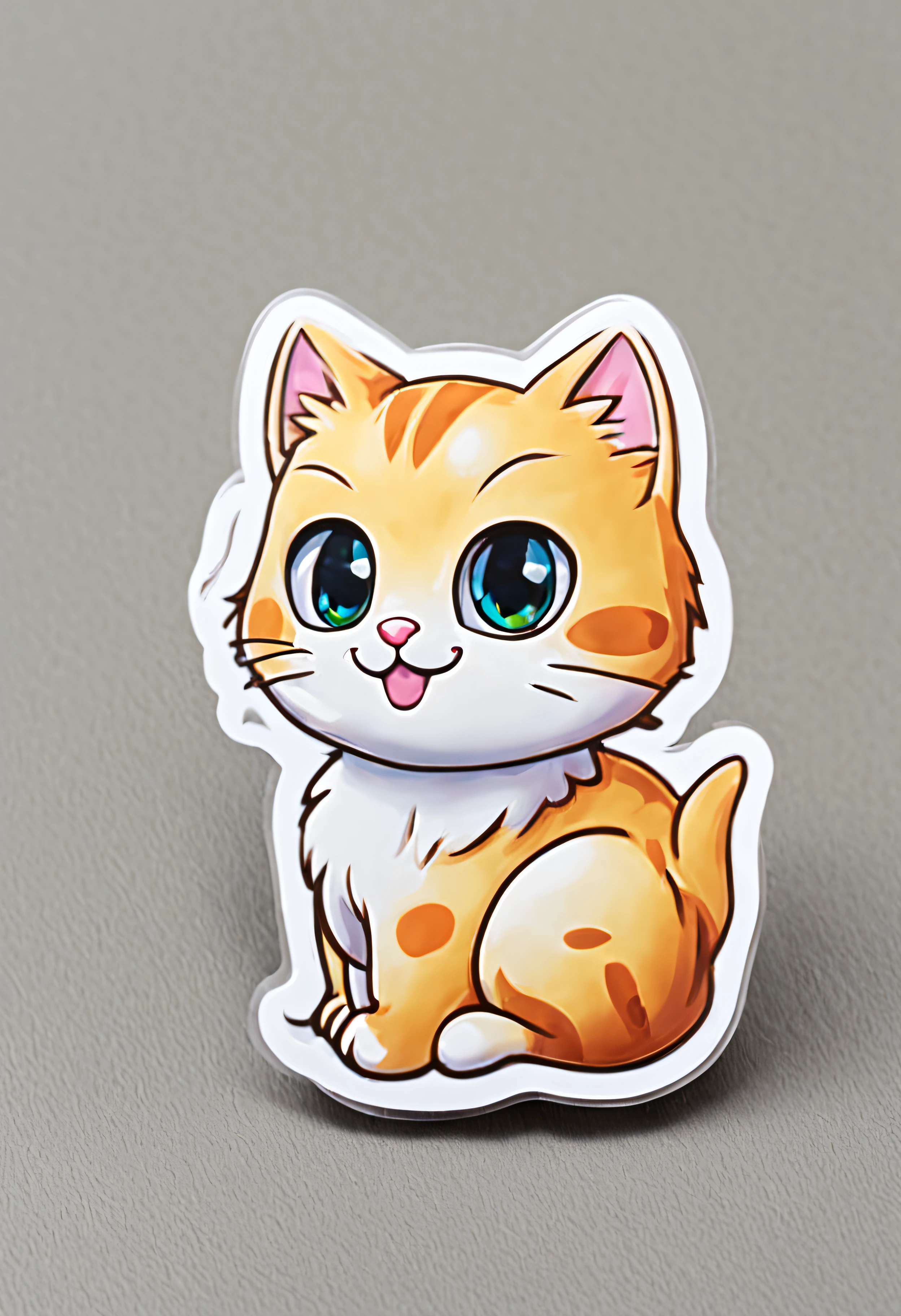 Line sticker, little cat, white border., Edge 2 cm., ( 1 x ), a cute cat, walk., A cheerful smile, Sharp, . .3D, 10