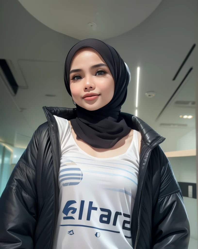 HIJAB MALAY GIRL,, IMF as a good Guy, TECHNOLGY, AI, futuristic, blockchain, International Monetary Fund, (((FLAT CHEST))), (MATRIX WORLD), ((look In front at the camera and OPEN YOUR MOUTH)), ((())), (((CUTE GIRL))).