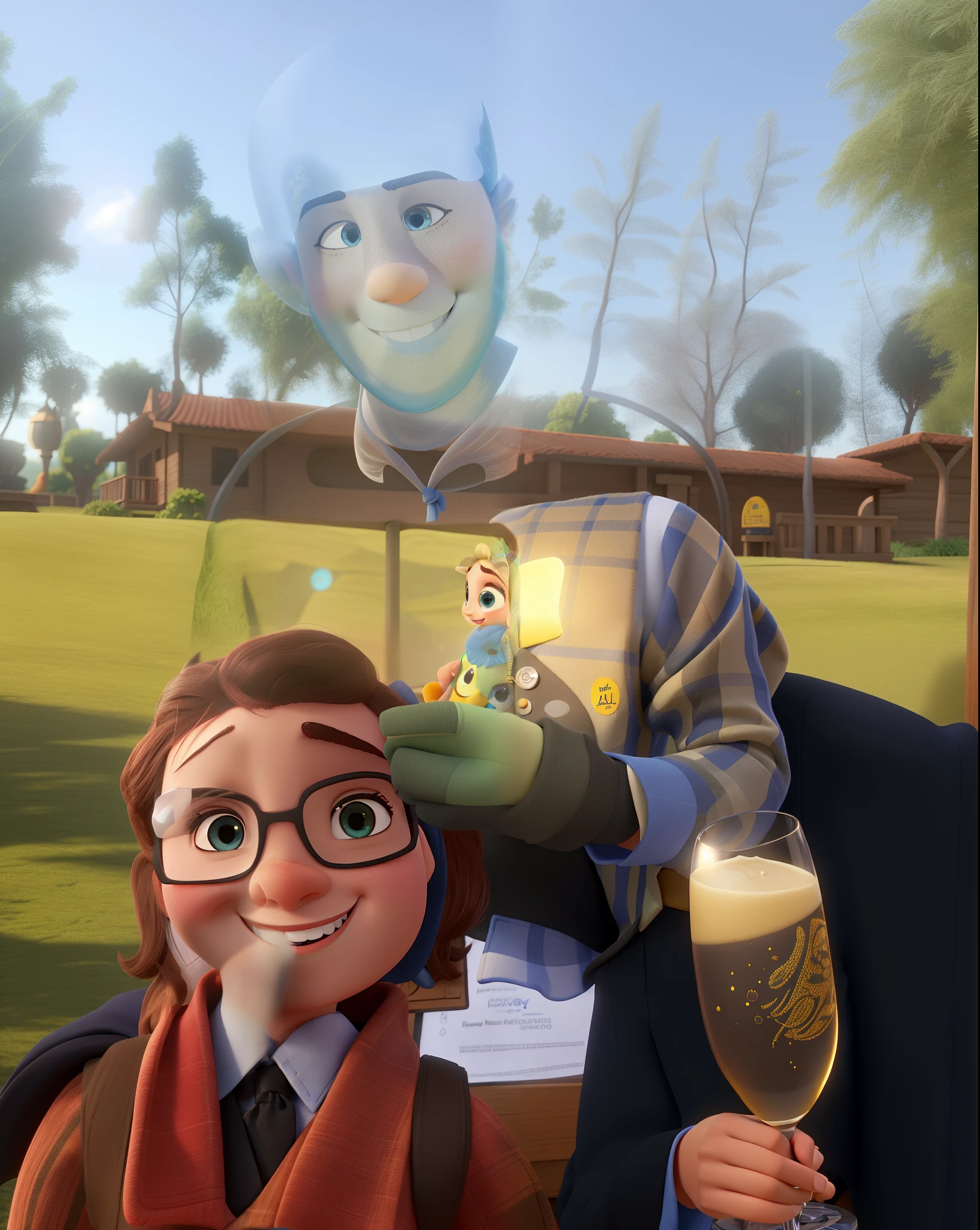 Um jovem elegante com roupa social com olhos pretos com um sorriso encantador estilo disney pixar, alta qualidade, melhor qualidade