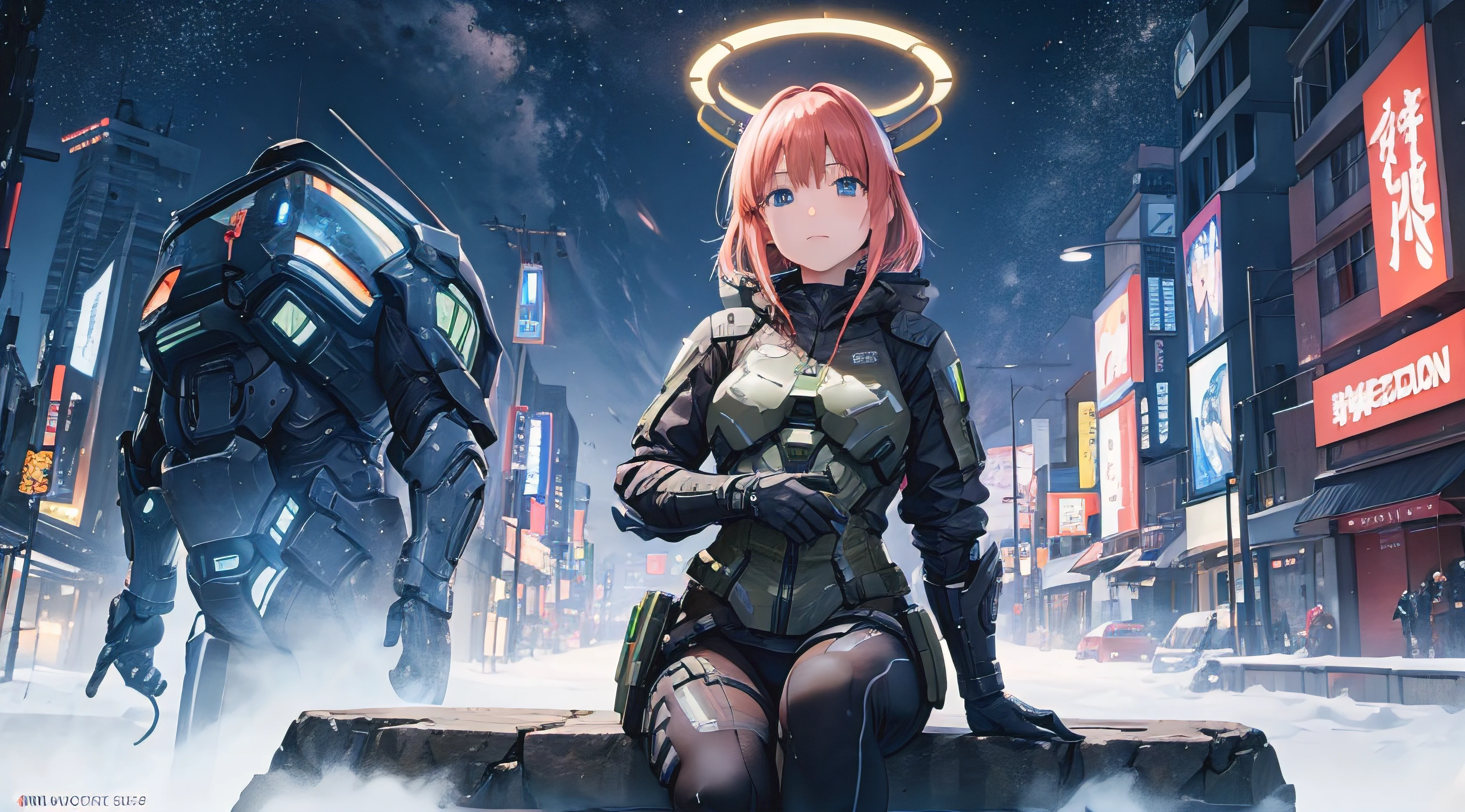 Nino Nakano,Pose sexy,armadura de halo infinite,ciudad destruida