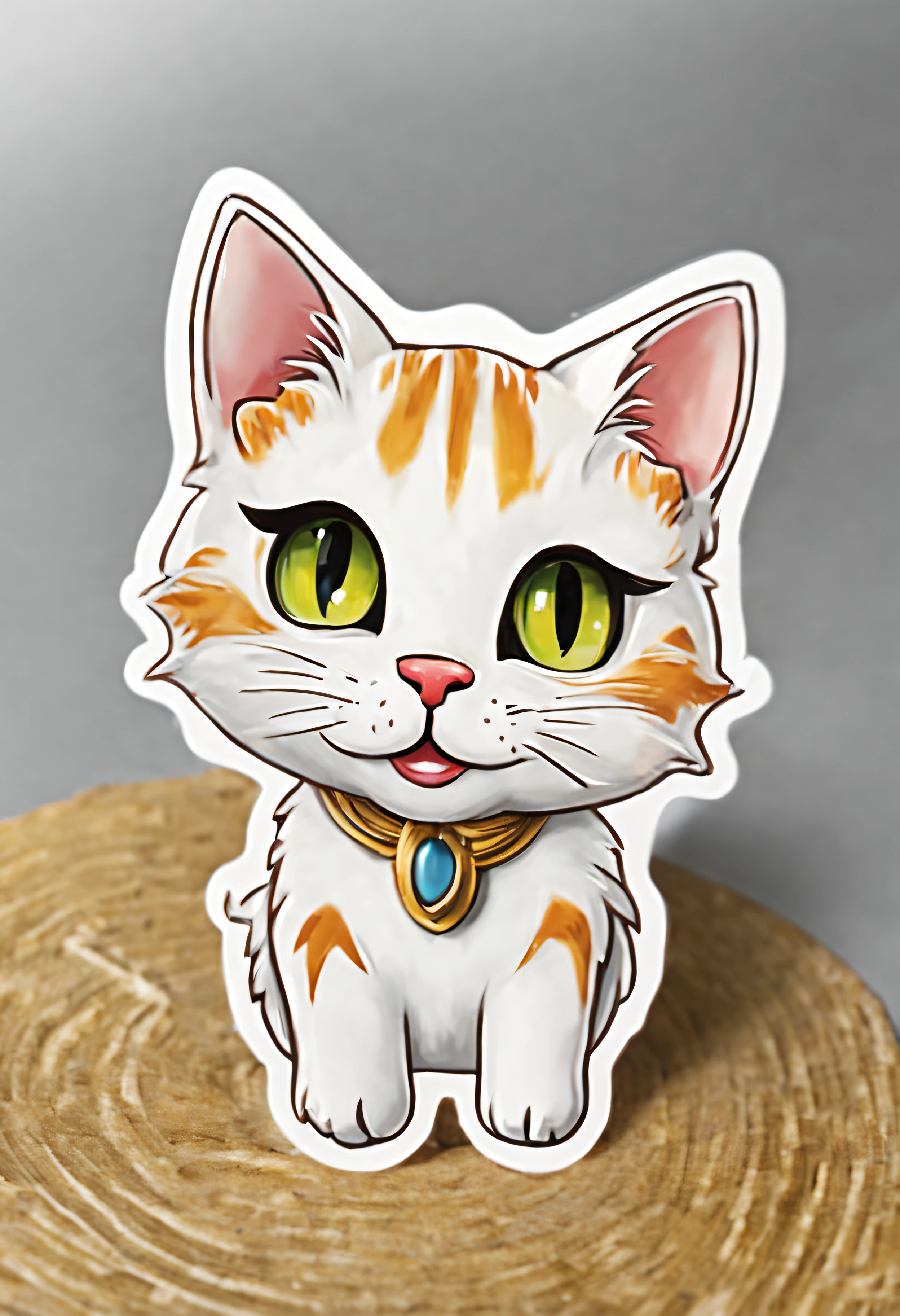 Monok Cat Decorative Stickers, white border., Edge 2 cm., ( 1 x ), a cute cat, walk., A cheerful smile, sharp, . . .3D, 10