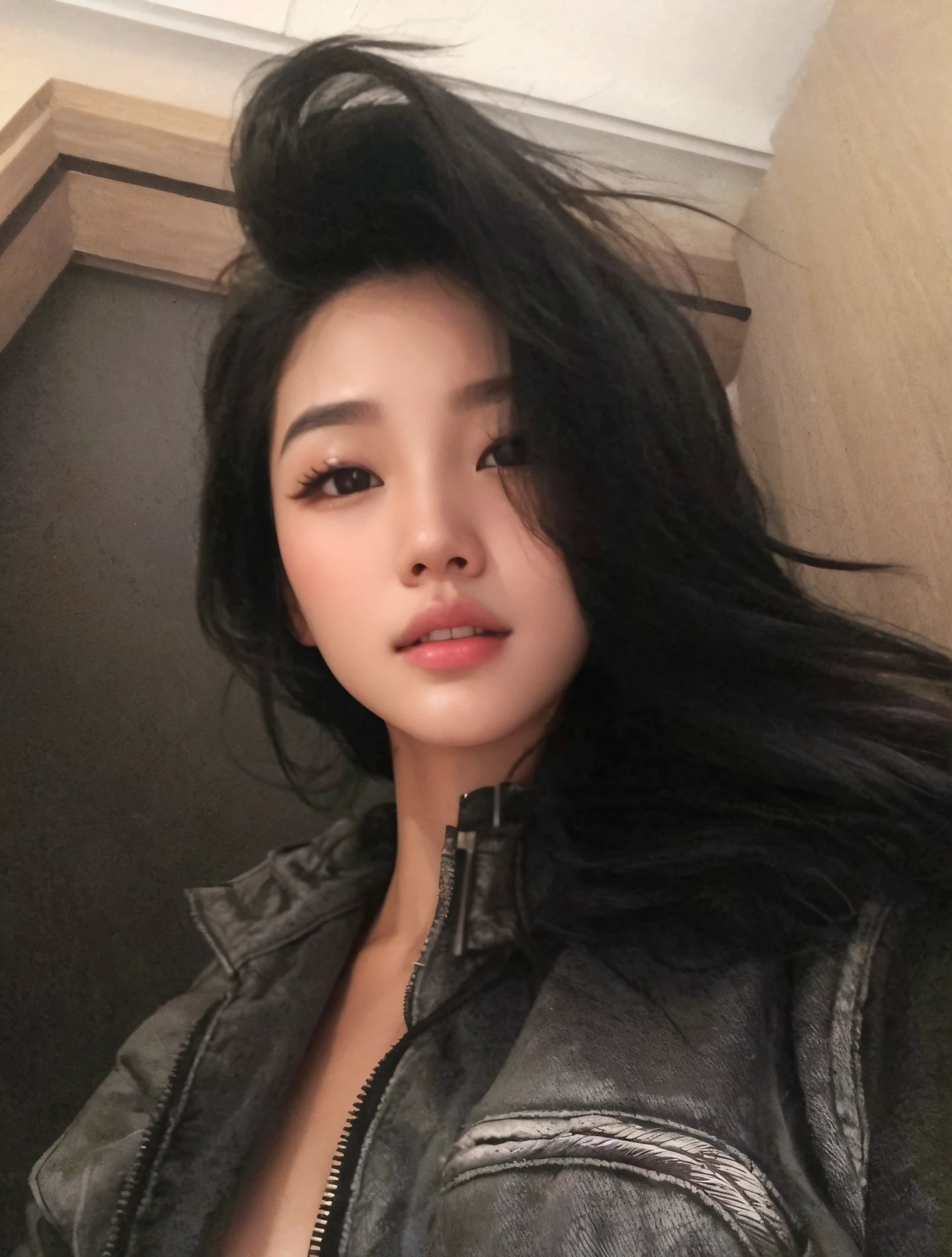 mulher arrasada com longos cabelos pretos vestindo uma jaqueta de couro, linda mulher coreana jovem, Mulher sul-coreana bonita, mulher coreana jovem bonita, menina coreana, Heonhwa Choe, Jinyoung Canela, Bae Suzy, jennie blackpink, Gongbi, Mulher coreana, wan adorable korean face, atriz da Coreia, Lulu Chen, Lee Ji - Eun, Lee Ji-eun