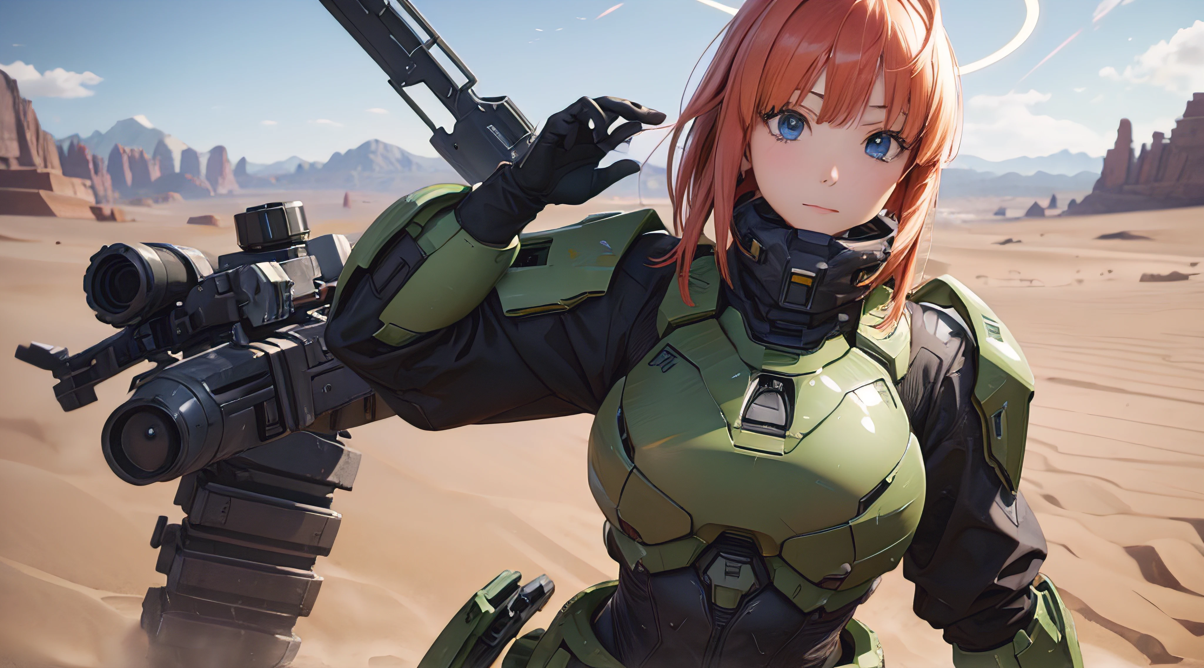 Nino Nakano,Pose sexy,armadura de halo infinite,desierto