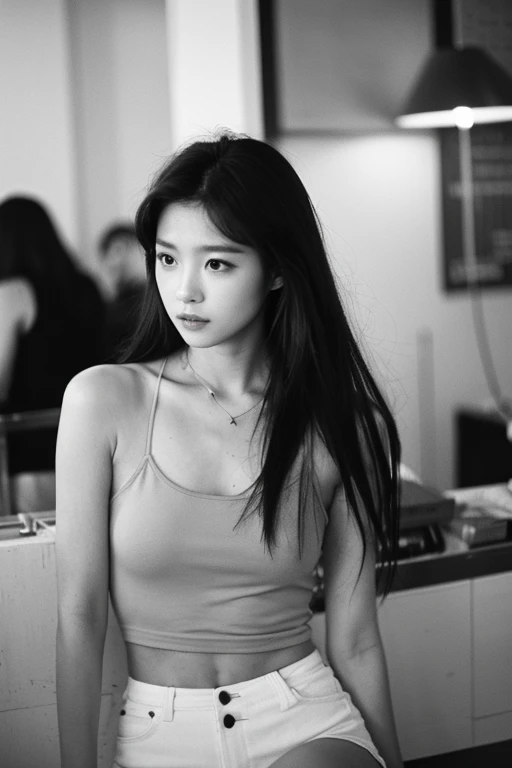 Photo of a Beautiful Korean kpop idol Woman, Sommer, Lustful, Filmkorn, Ilford HP5, 80mm