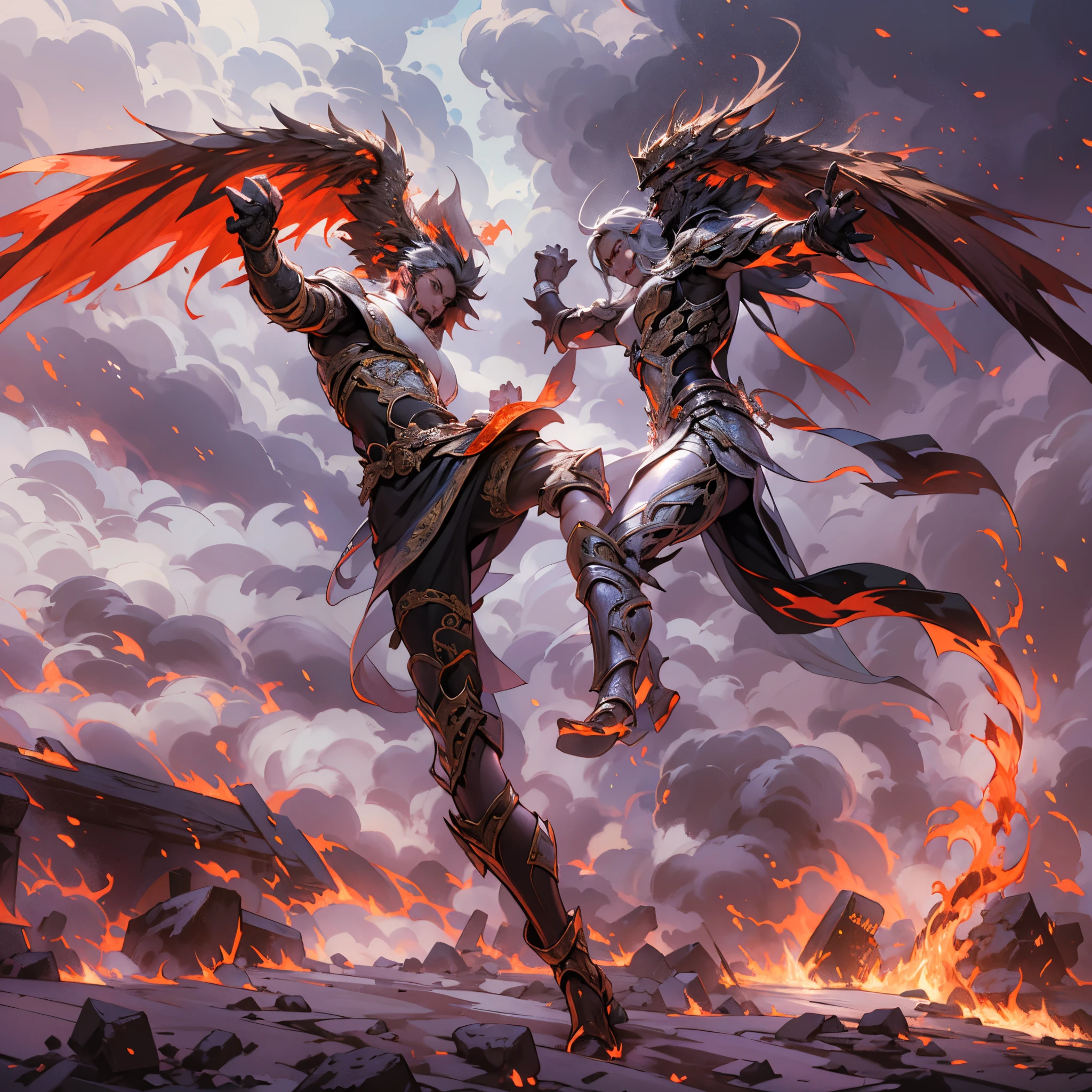 Angels in suits fighting a monster