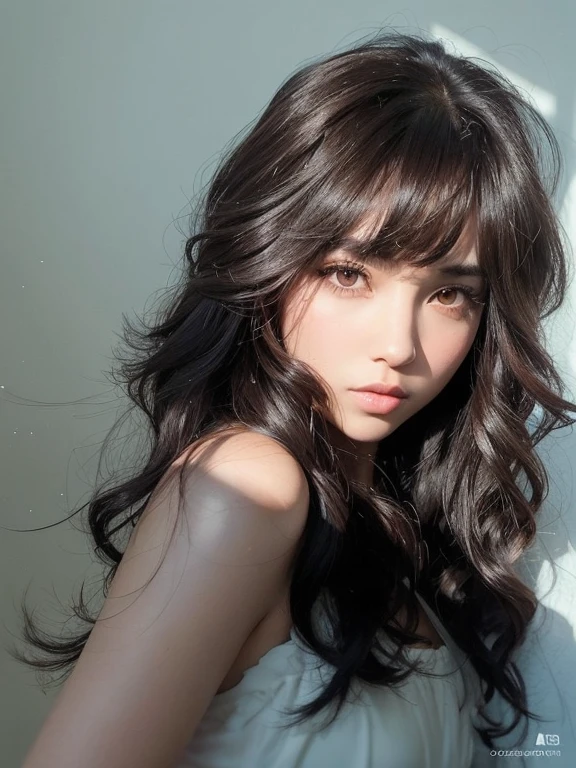 Mujer arafed con cabello largo y oscuro y un vestido blanco., ulzzang, Pelo largo con flequillo, con flequillo, Cabello largo con flequillo completo, flequillo y cabello ondulado, Cabello limpio con flequillo, brown hair and bangs, auburn hair with bangs, Cabello negro ondulado con flequillo, flequillo rizado, brown long hair with bangs, con flequillo completo, 🤤 girl portrait