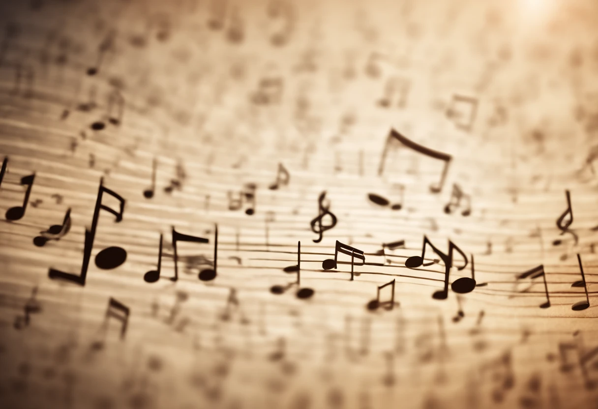 An aesthetic wallpaper featuring a collage of various musical notes in different sizes and orientations, with subtle gradients and textures.
