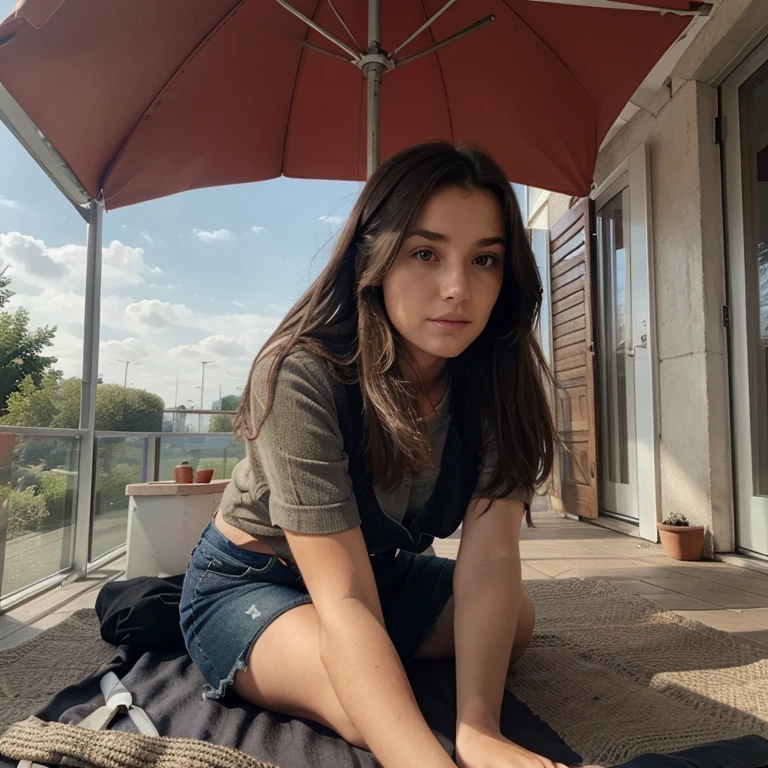 Femme brune assise sur un canapé, avec une courverture