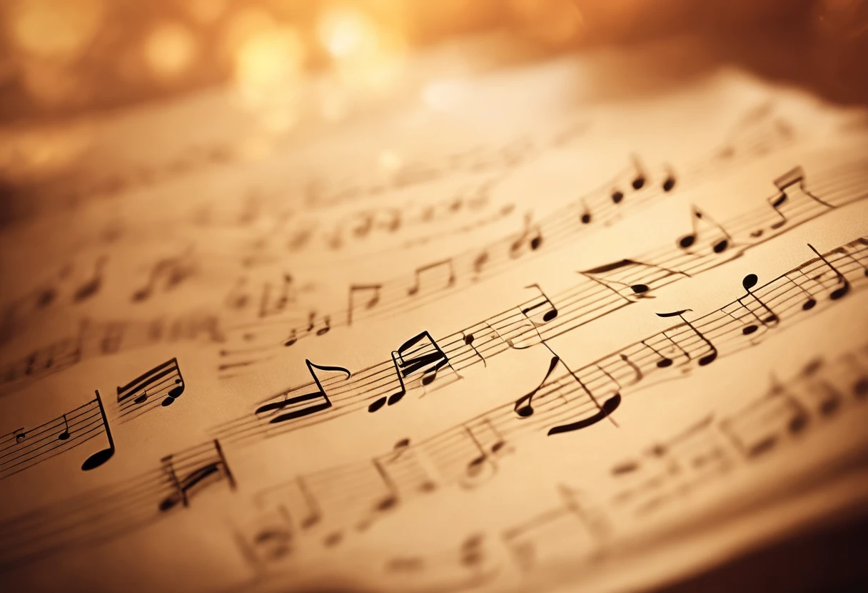 An artistic representation of a music sheet, with multiple musical notes arranged in a visually appealing and aesthetic manner.