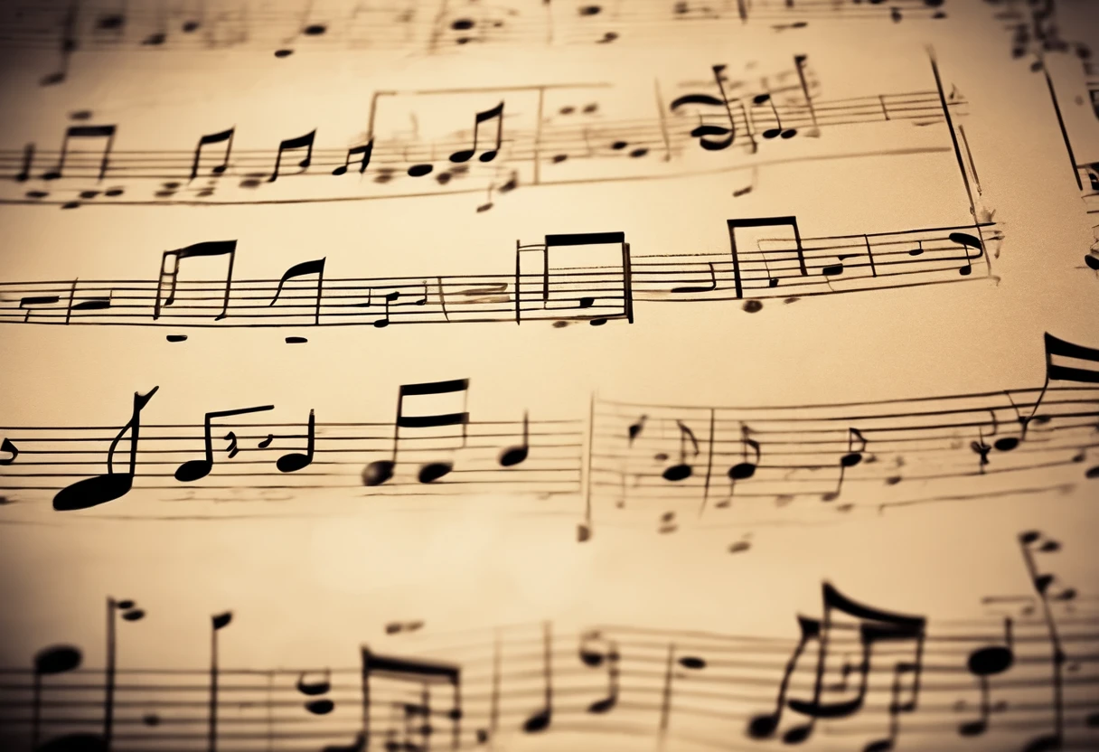 An artistic representation of a music sheet, with multiple musical notes arranged in a visually appealing and aesthetic manner.