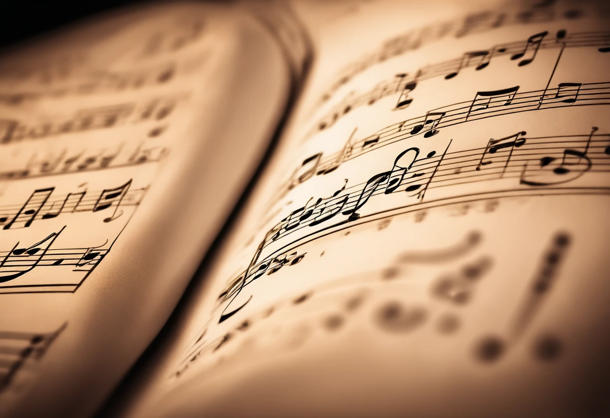 An artistic representation of a music sheet, with multiple musical notes arranged in a visually appealing and aesthetic manner.