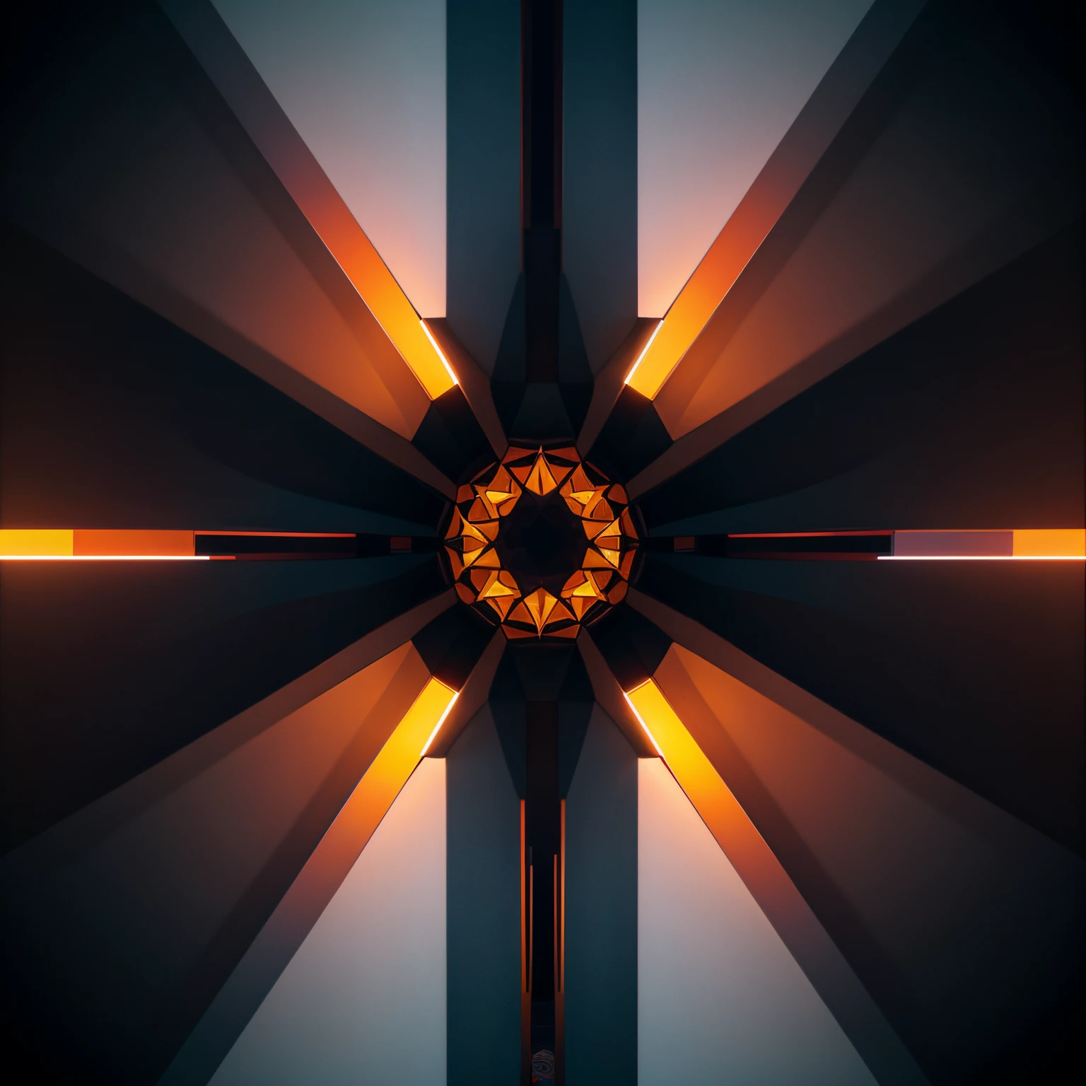 Create a symmetrical composition using a minimum of 3 values using a tertiary color scheme.