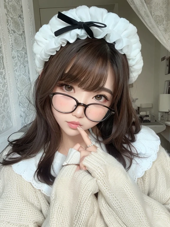 arafed asian woman with glasses and a white sweater, con gafas cuadradas, con gafas, usar gafas redondas grandes y delgadas, Retrato realista kawaii, Cara linda clara, Linda chica kawaii, Hermosa Delphine, ulzzang, wearing small round glasses, con gafas negras, muy hermosa linda catgirl, Gafas redondas grandes, Sakimichan, gafas redondas gruesas