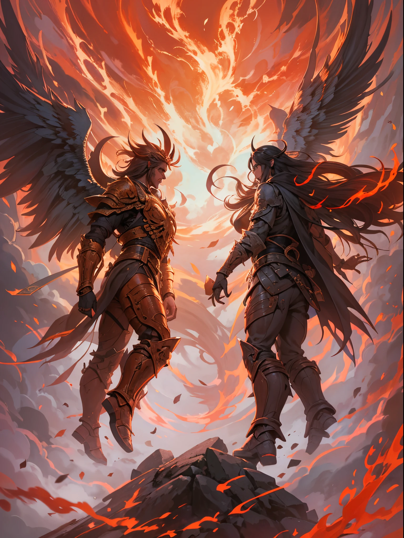 El tema：angel vs demon,pulso de fuego,lucha de brazos,prueba de fuerza,el cielo vs el infierno,lucha maganime,alas de angel blancas,alas de murcielago negras,white snow vs red sky 生成的 fast：
"(La mejor calidad,4k,8k,Altas Resoluciones,Obra maestra:1.2),Ultra detallado,(realista,fotorrealista,fotorrealista:1.37),angel vs demon,pulso de fuego,lucha de brazos,prueba de fuerza,el cielo vs el infierno,lucha maganime,ay de angel blancas,alas de murcielago negras,neves blancas vs cielo rojo,[illustration],[dynamic composition],[fantasy],[epic battle],[emociones intensas],[fiery atmosphere],[fuerzas colosales],retrato,Paisaje,foco nítido,physically based representation,profesional,vivid colors,Bokeh,tonos saturados,[Dramatic lighting]"