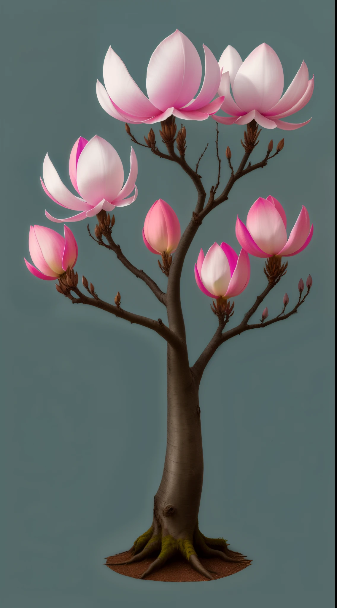 Three colorful Magnolia, three Magnolia in tree, Magnolia,dark background,high resolution,high quality,blue roses
