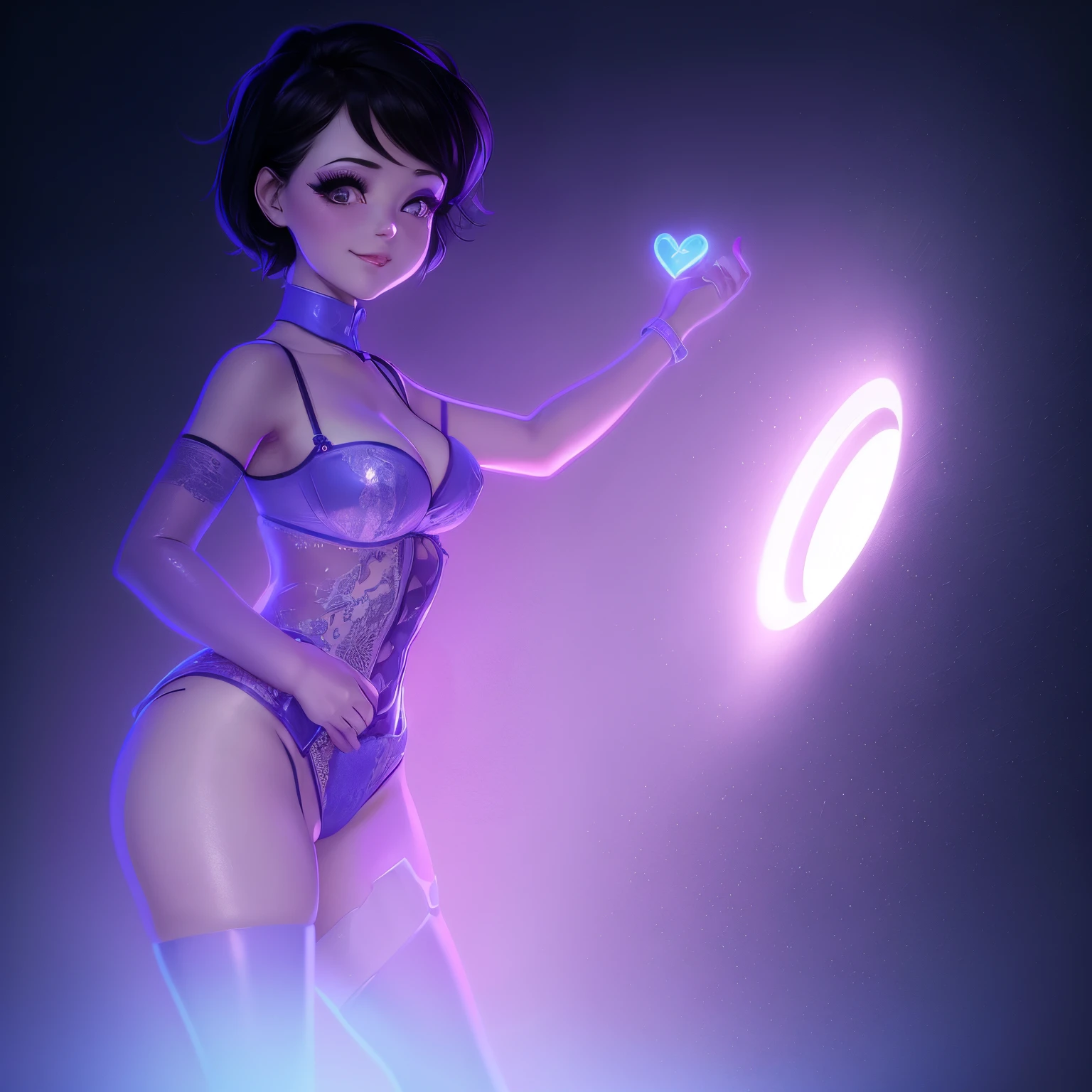 (ultra-detailed,photorealistic:1.2), HDR, professional, vivid colors, bokeh, 3D rendering, sexy curvy girl, solo, black hair, ahegao face, big boobs, sensual, seductive pose, soft lighting, lace lingerie, high heels, boudoir photography, glamorous, confident expression, alluring gaze