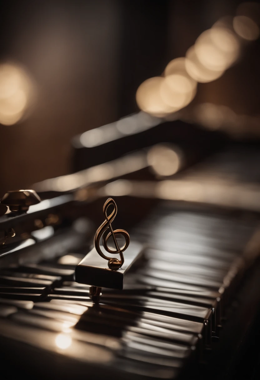 A realistic and detailed image of a musical note being played on a musical instrument, capturing the motion and energy of the moment.