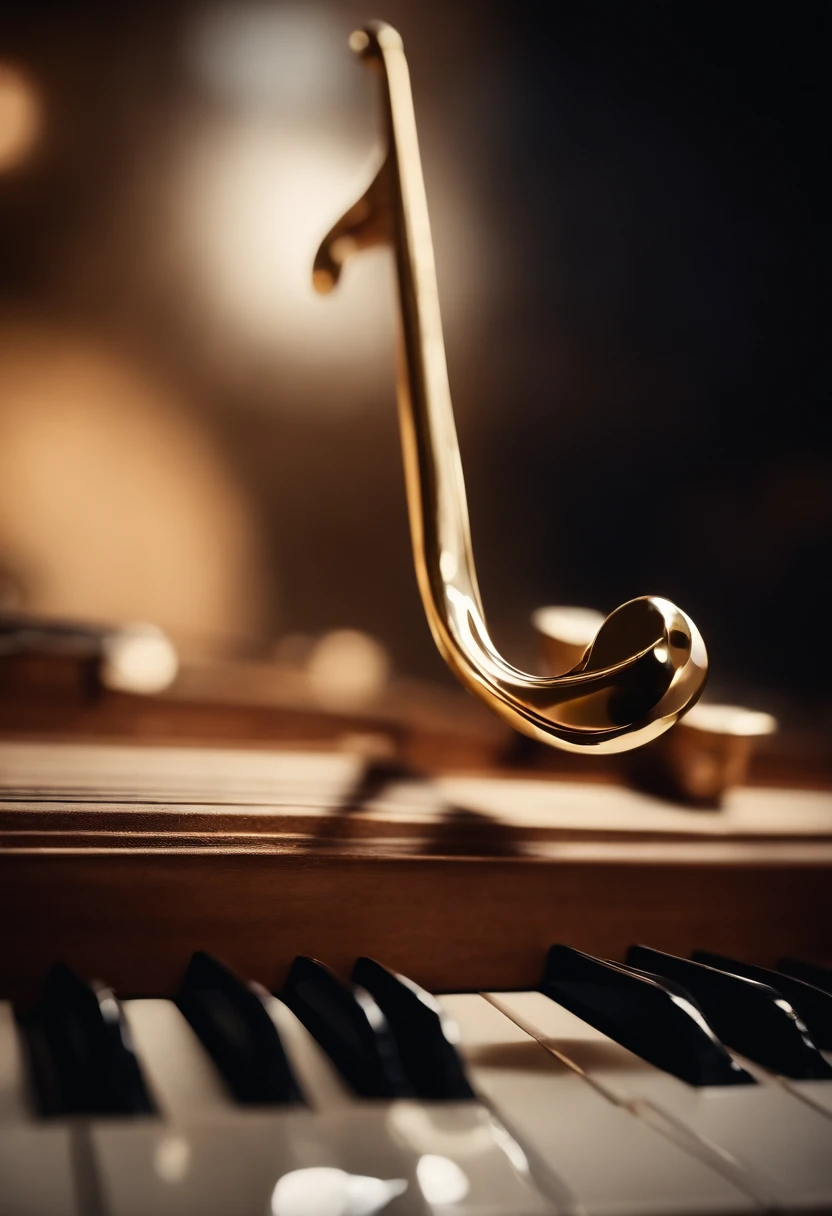A realistic and detailed image of a musical note being played on a musical instrument, capturing the motion and energy of the moment.