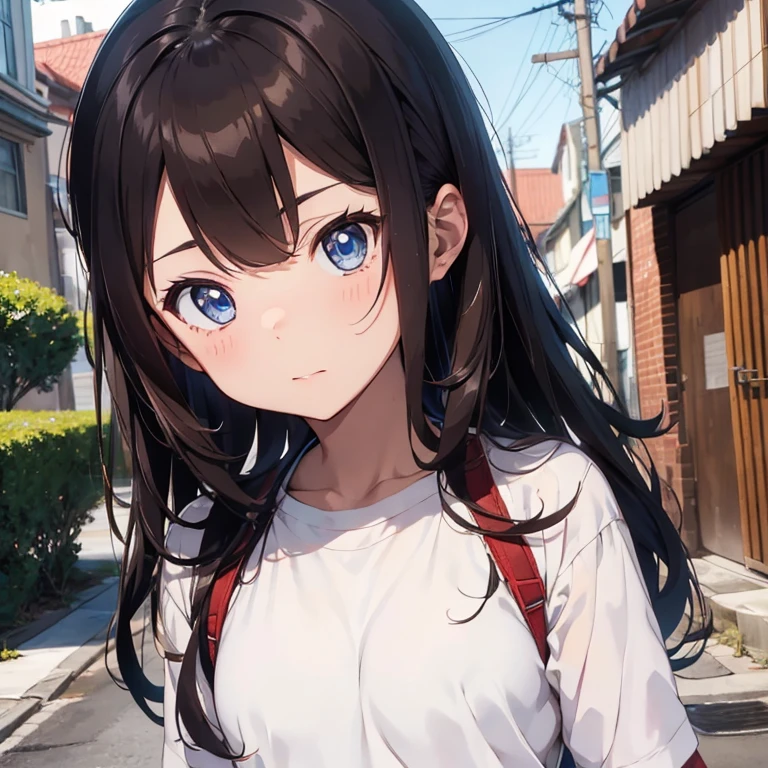 Cute anime boy with brown hair and blue eyes. He has a petite body