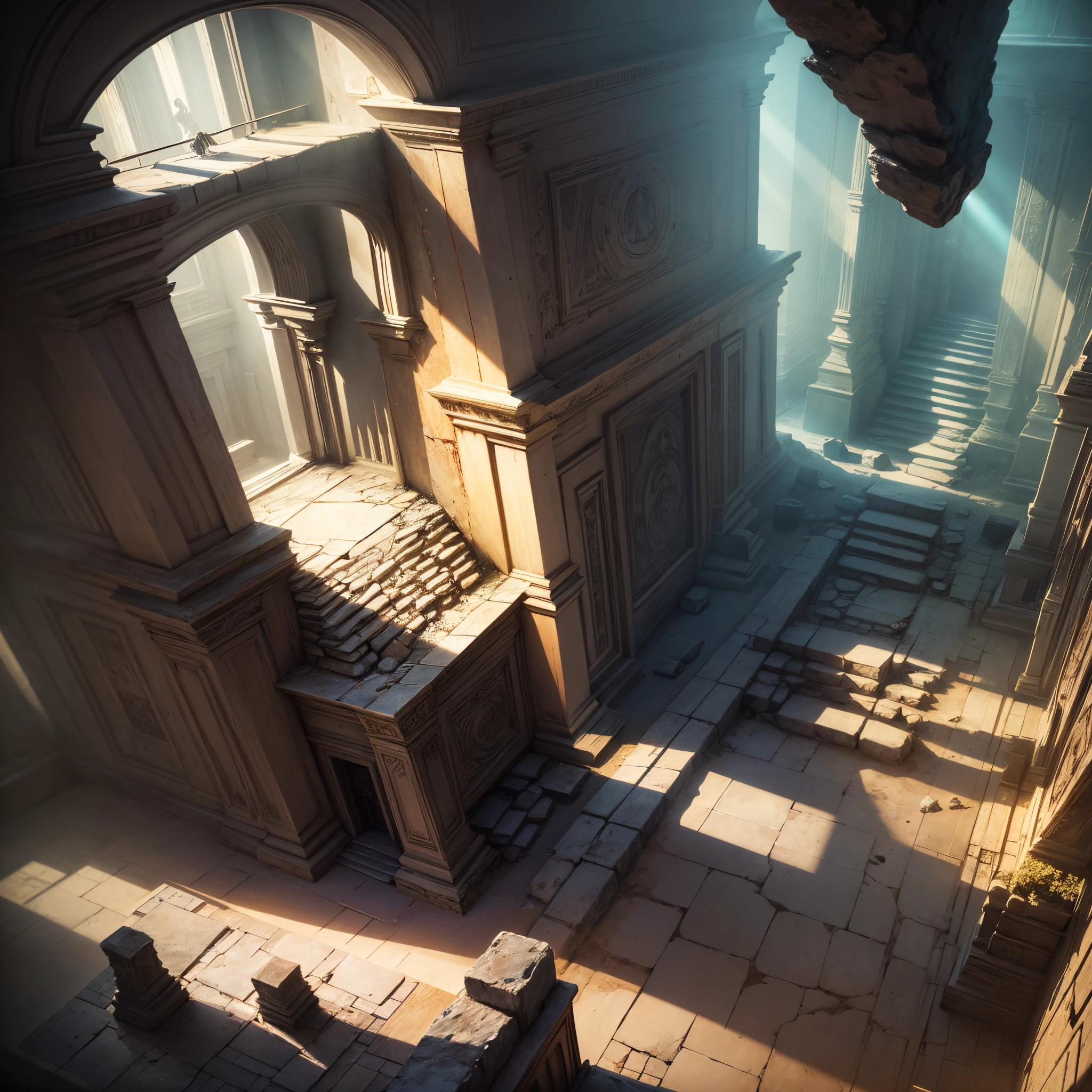 A solitary beam of light illuminates as it strides through a forgotten chamber of a mysterious pyramid. --auto --s2